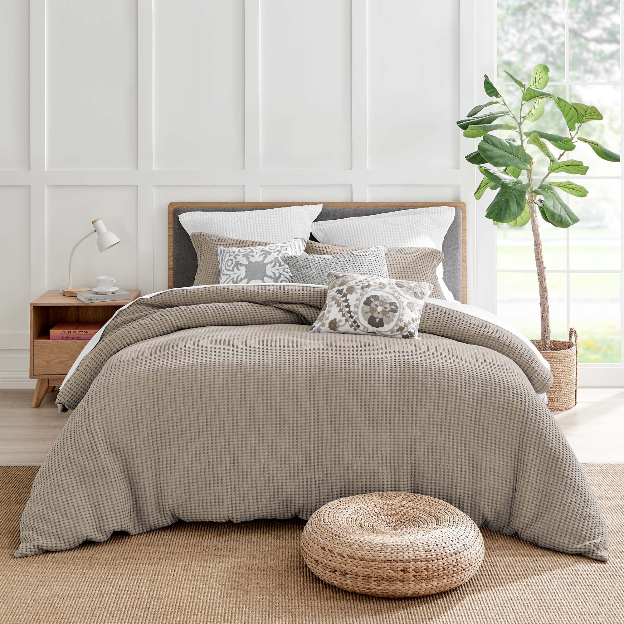 Levtex Home Mills Waffle Beige Fawn Duvet Cover Set - Full/Queen Size (90