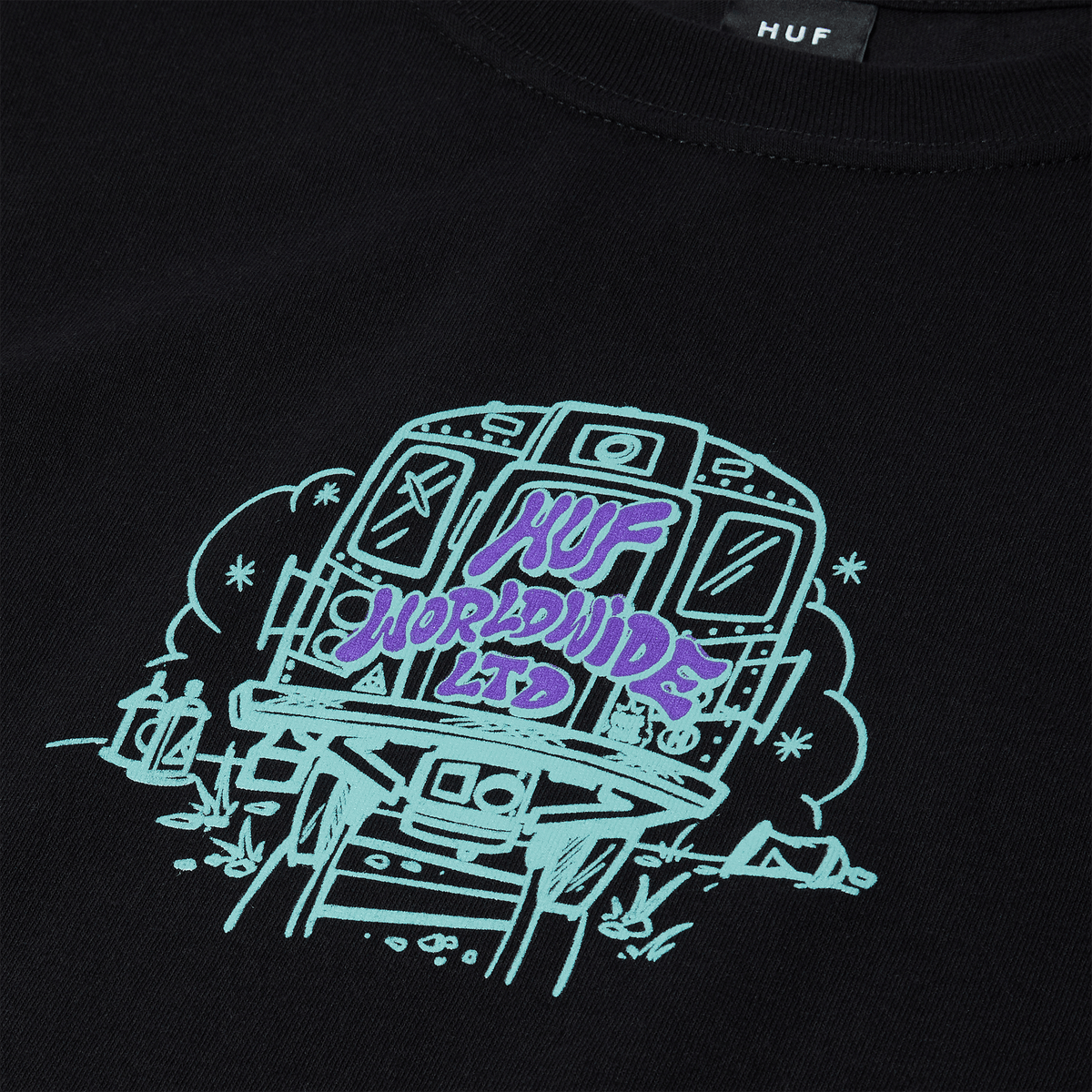 HUF Benchin Long Sleeve T-Shirt for Men - Black Cotton Crewneck Tee - Streetwear Fashion for Casual Wear & Skateboarding