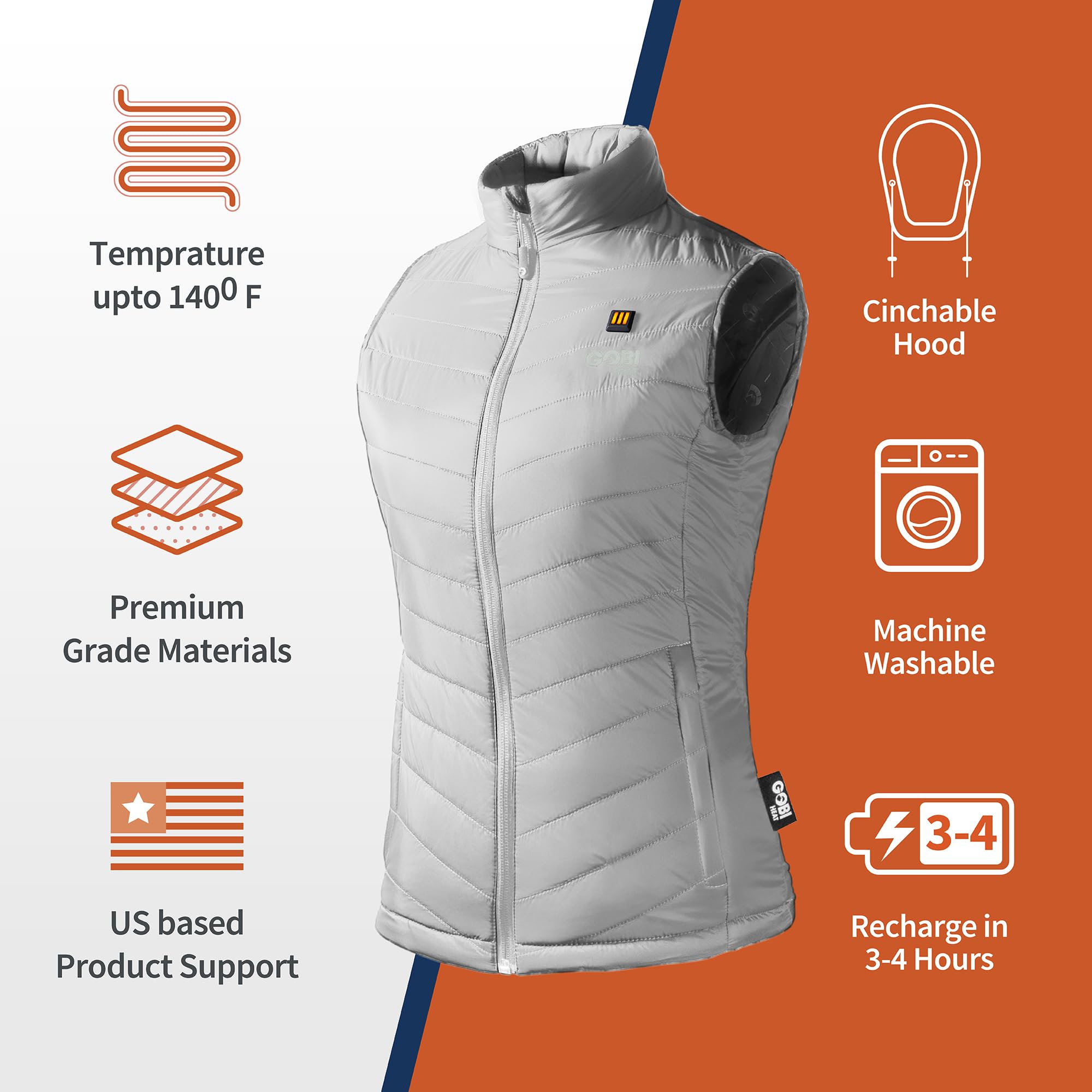 Dune Women's Heated Vest with Rechargeable Battery - 10 Hours Heating Time | USB Charger Included | Machine Washable | Perfect for Outdoor Activities, Winter Sports & Cold Weather