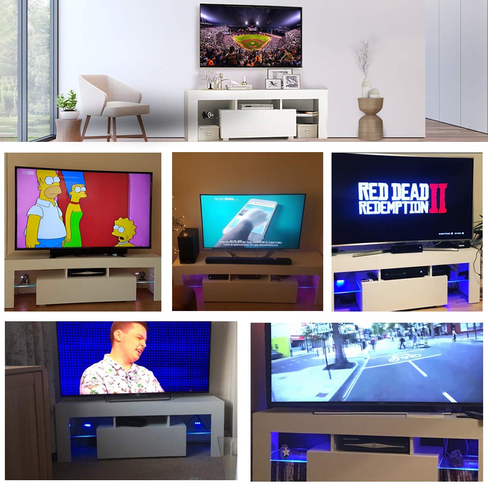 Modern Simple TV Stand with LED Lights, Entertainment Center Console Table for Living Room - Holds Up to 51