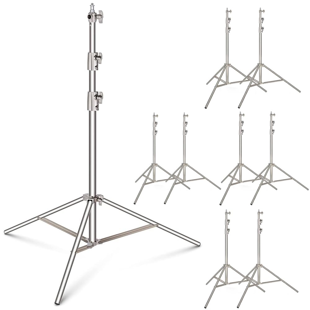 Heavy Duty 9.2ft Stainless Steel Light Stand Tripod - 8 Pack Photography Lighting Stand with Spring Cushion & 1/4