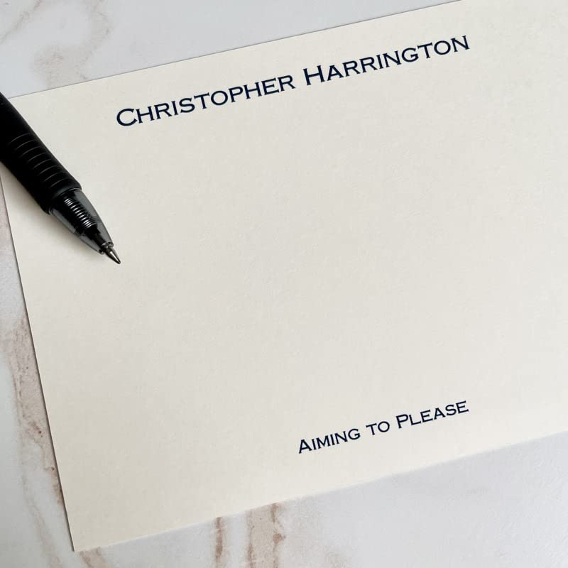 Premium Personalized Flat Note Cards with Raised Ink & Black Border - Set of 25 Cards & Matching Envelopes - Perfect for Weddings, Thank You Notes & Business Correspondence