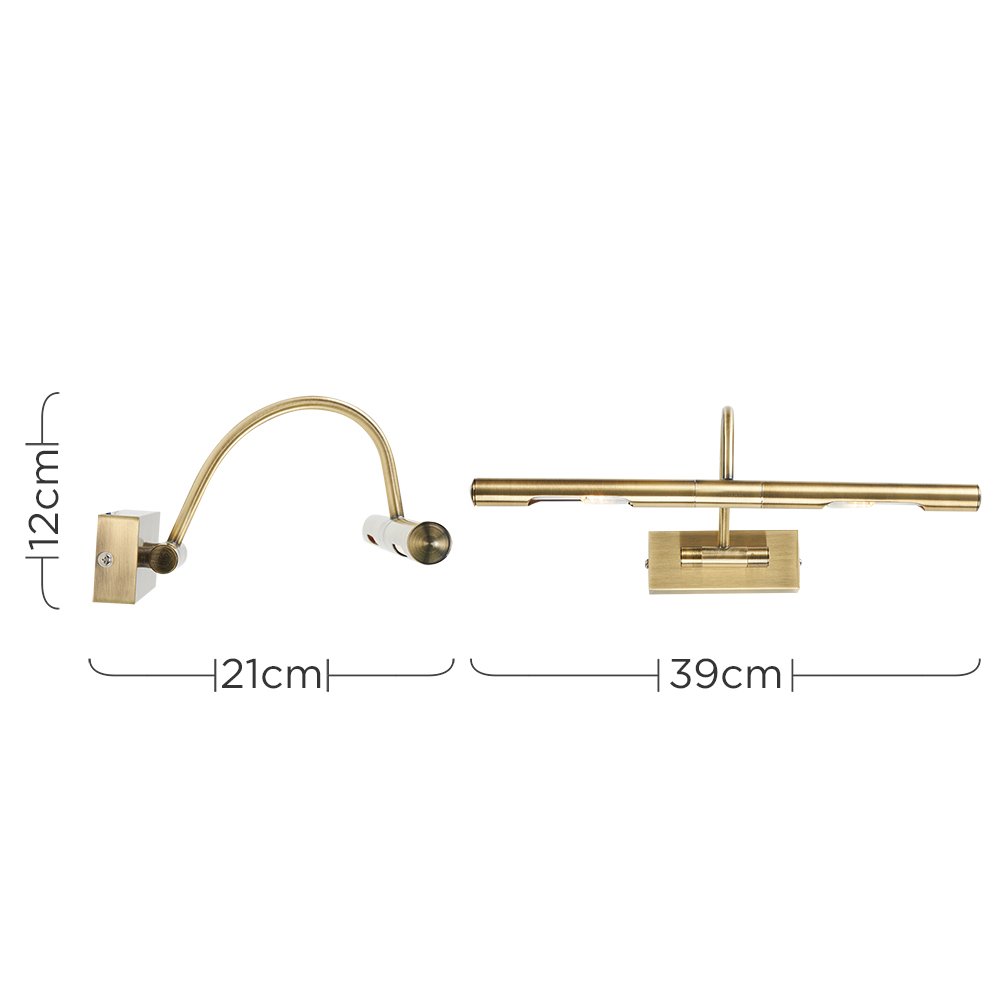 MiniSun Modern Adjustable Antique Brass Wall Sconce - Twin Picture Light for Living Room, Bedroom & Hallway - Plug-in Wall Lamp for Home Decor & Art Display