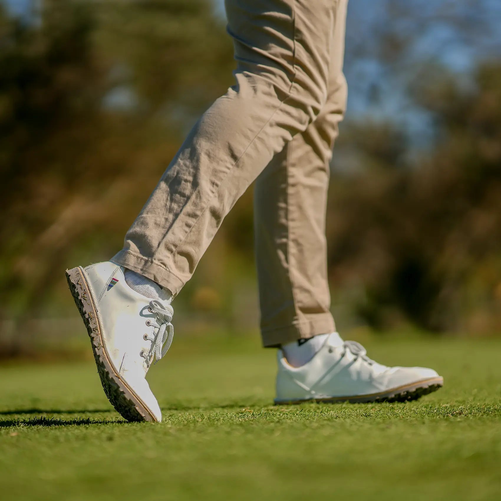 Veldskoen Albatross Golf Shoes for Men - Premium White Leather with Grey Sole - Comfortable & Durable Spiked Golf Footwear for Course & Clubhouse