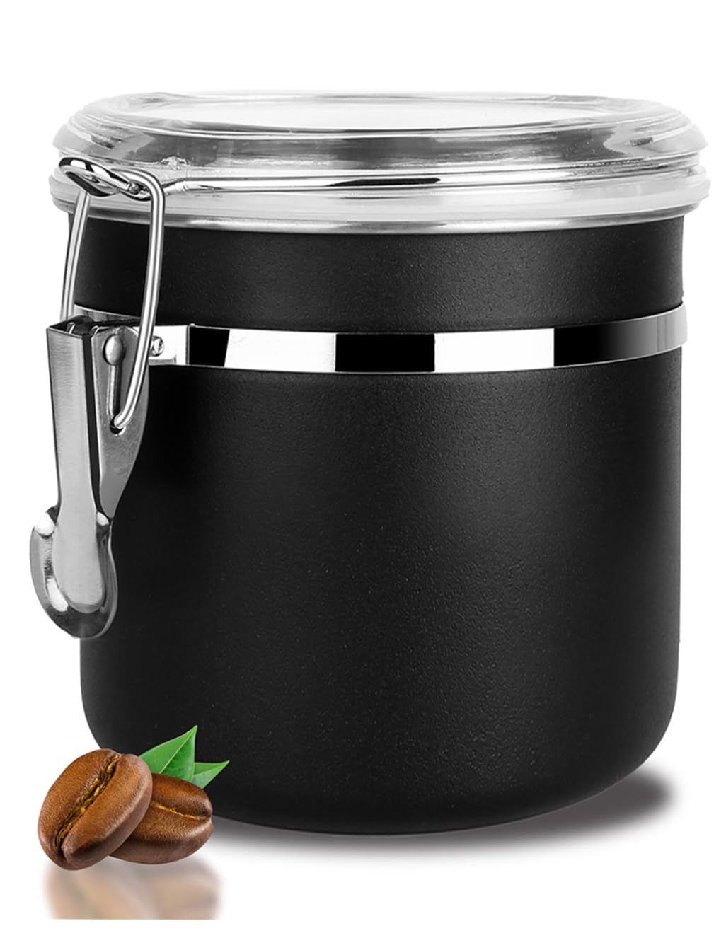 Airtight Stainless Steel Food Storage Container with Clear Lid - 1.2L/40oz Stackable Kitchen Canister for Cereal, Snacks, Candy, Herbs, Spices, Sugar & Tea - Perfect for Pantry Organization & Meal Prep (Black)