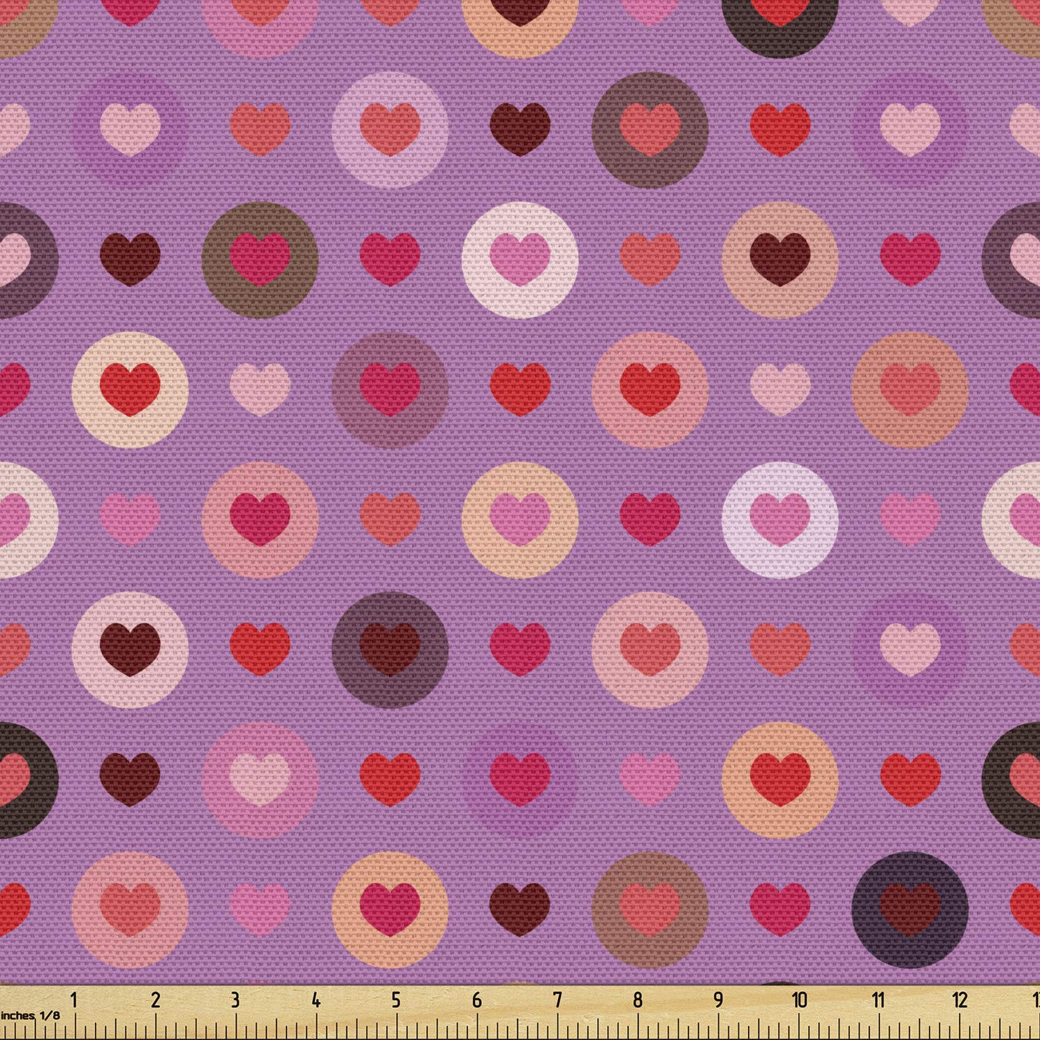 Ambesonne Abstract Fabric by The Yard - Valentine's Love Heart Circular Design for Upholstery, Home Decor & DIY Projects | 10 Yards Fuchsia Red Salmon | Perfect for Throw Pillows, Curtains & Table Runners