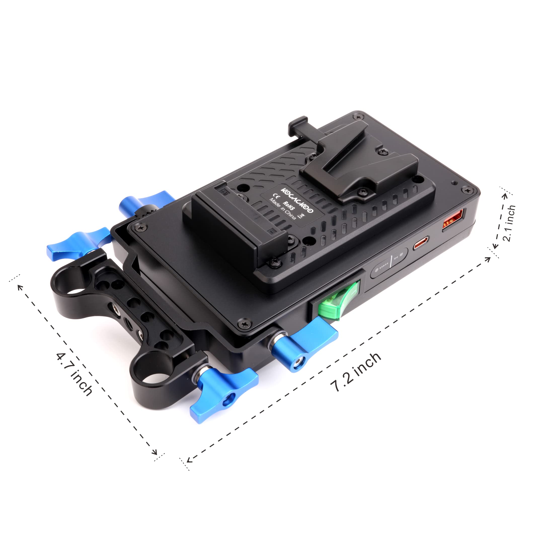 V Mount to Anton Bauer Battery Adapter Plate - Power Converter & Splitter with 15mm Rod Clamp & 6 DC Outputs for Panasonic Camcorders & DSLR Cameras - Perfect for Film Production, Live Streaming & On-Location Shooting
