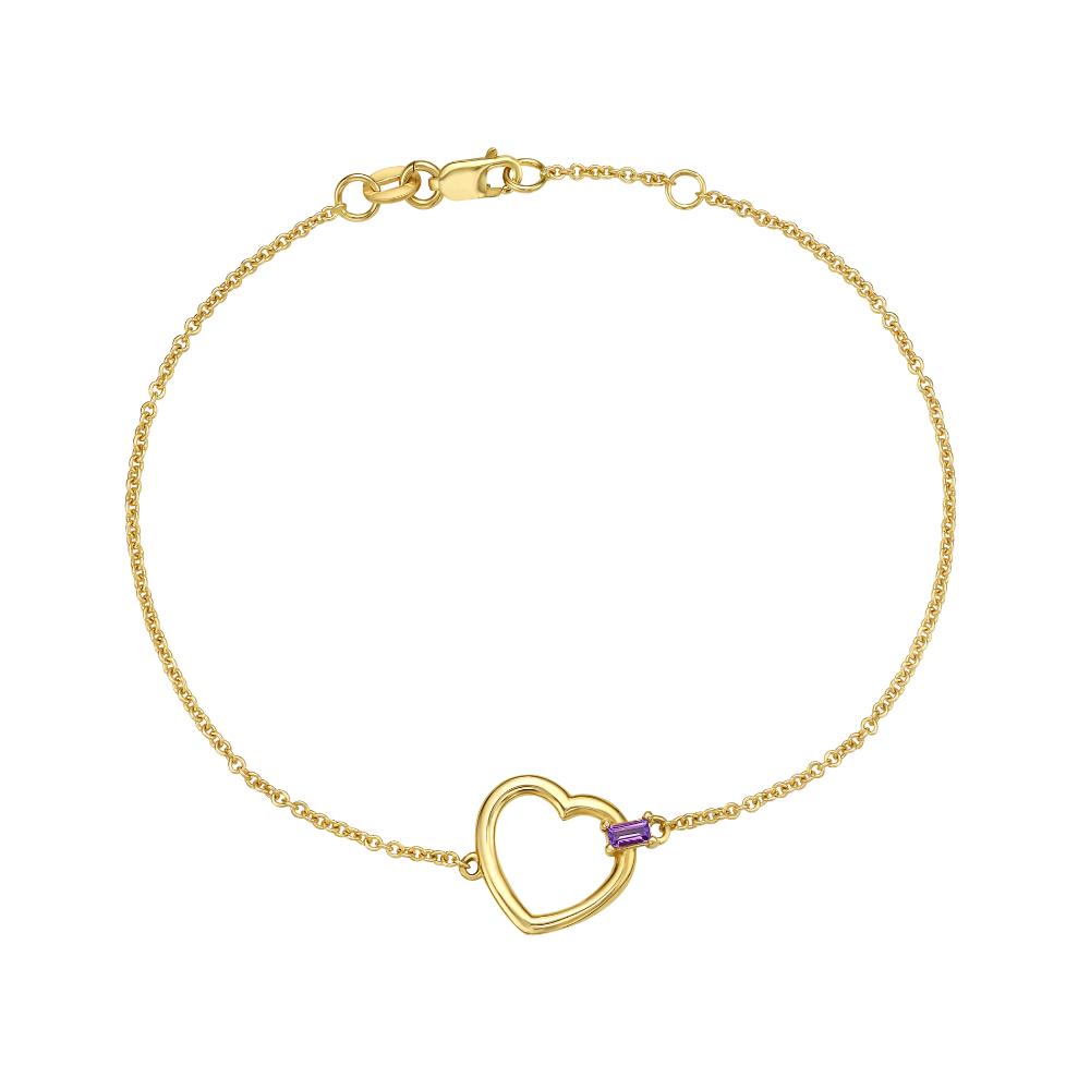 14K Gold Baguette Gemstone Heart Bracelet for Women - Elegant Stackable Jewelry Gift for Valentine's Day, Anniversary & Special Occasions