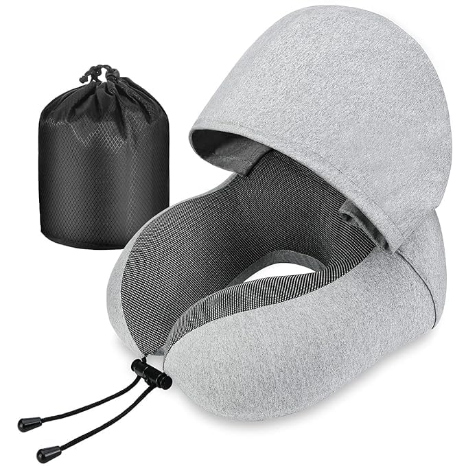 **Upgraded Memory Foam Travel Neck Pillow with Built-in Storage Bag – Ergonomic Support for Airplane, Car, Office & Home Use – Comfortable Head & Neck Cushion for Rest & Travel**