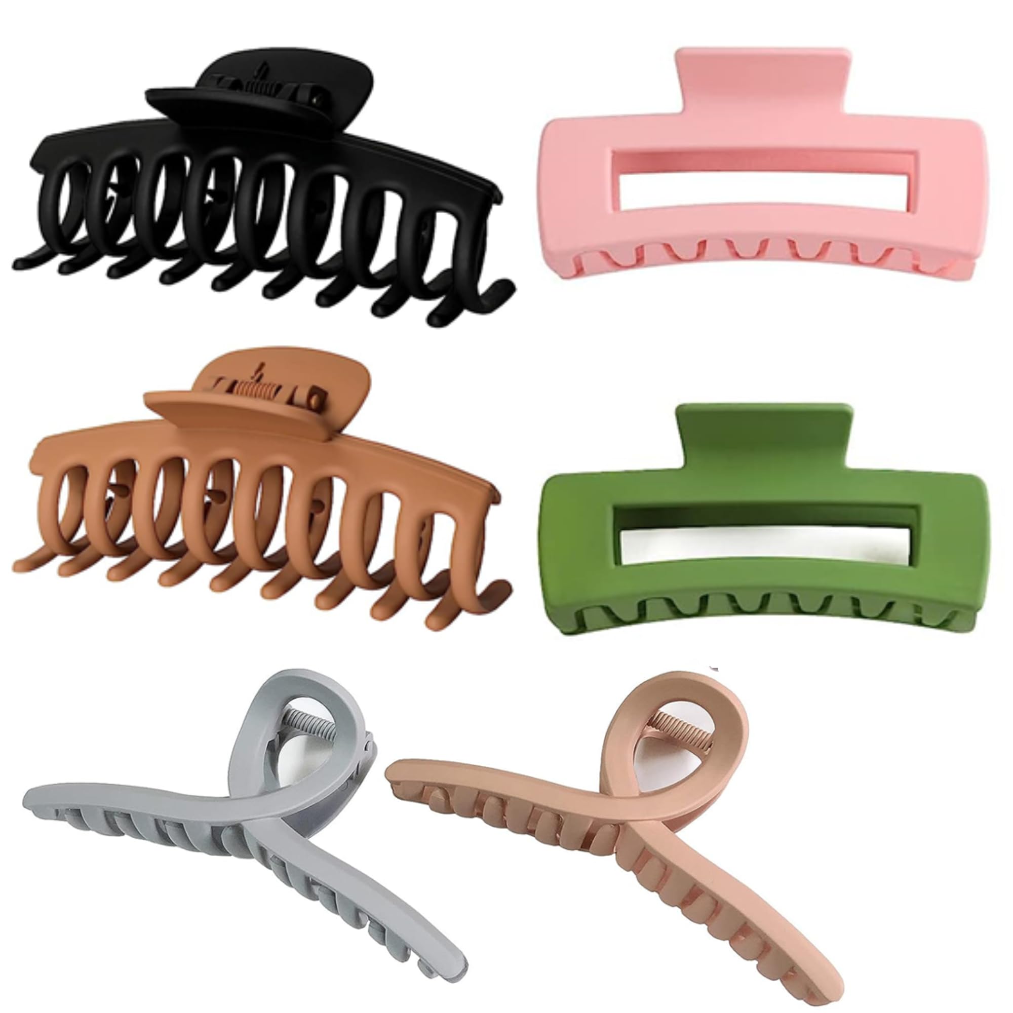 Chema (Pack of 6) Jumbo Claw Hair Clips for Women & Girls - Strong Hold Clutchers for Long Thick/Thin/Curly Hair - Perfect for Ponytails, Buns & Everyday Hairstyles