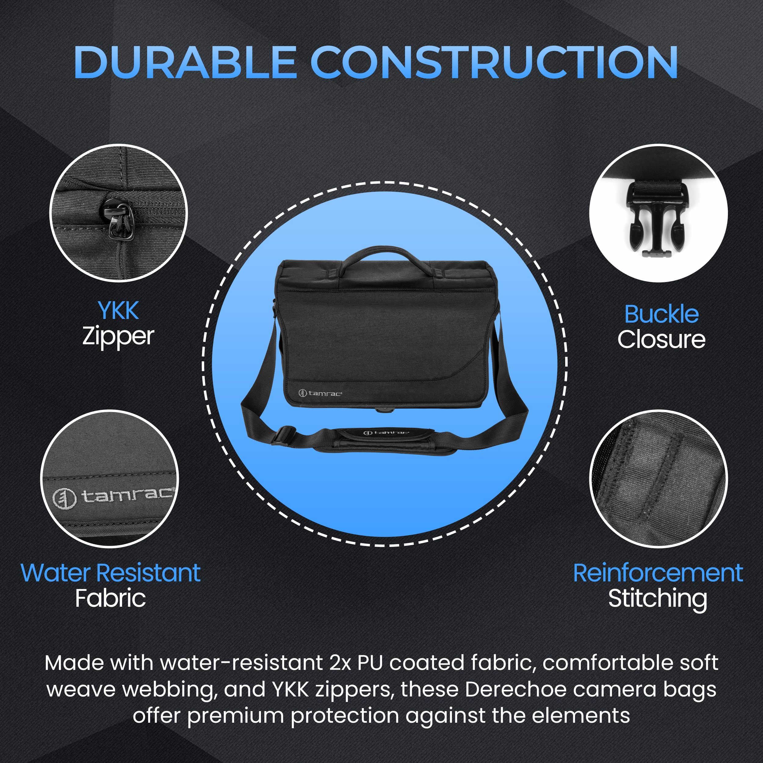 Tamrac Derechoe 8 Professional Camera Bag for DSLR & Mirrorless Cameras - Waterproof Shoulder Bag with Tablet Sleeve & Padded Compartments for Photography Accessories (Black) - Perfect for Travel, Street Photography & Outdoor Shoots
