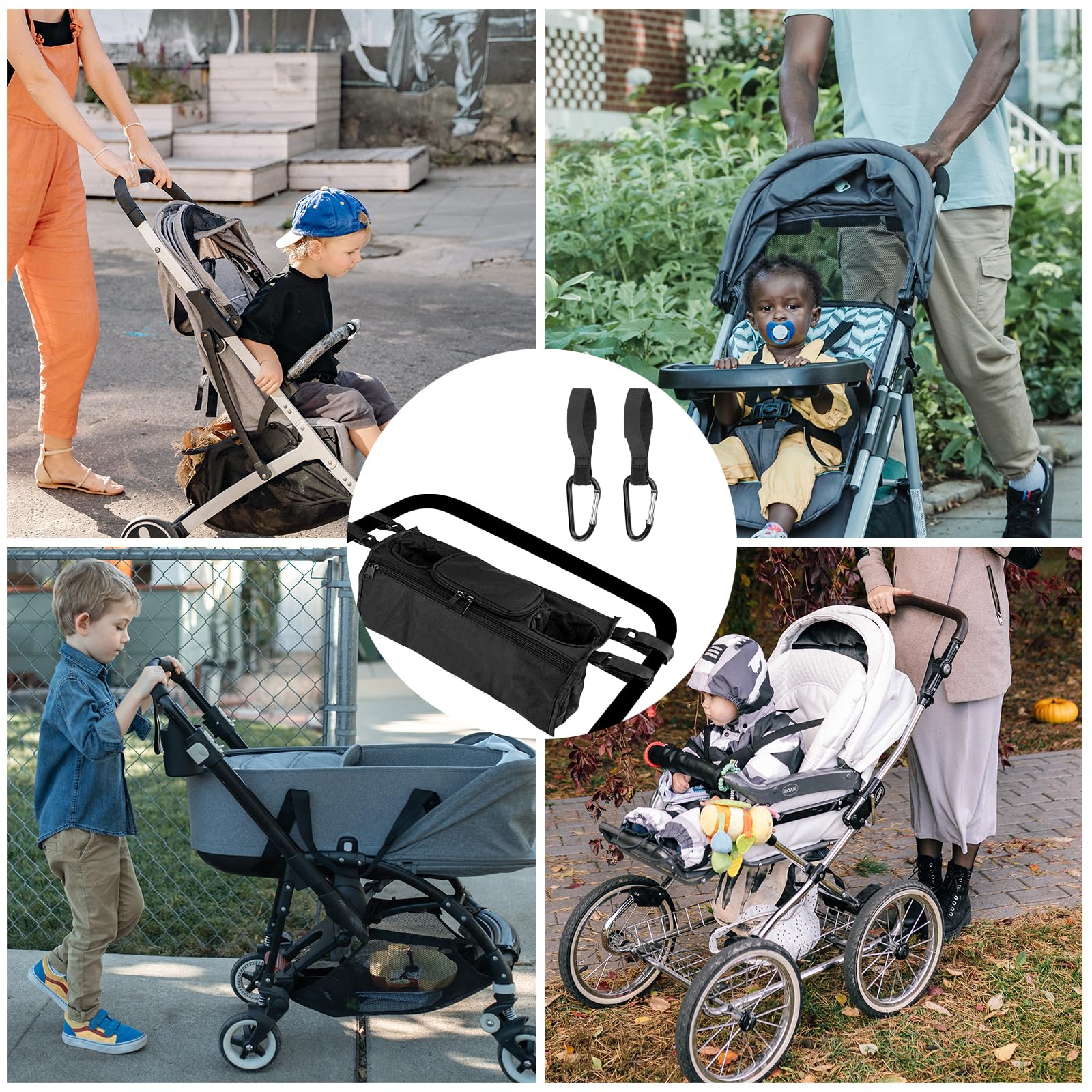 Wonderfold & Jeep Wagon Stroller Organizer with Cup Holders - Anti-Slip Baby Stroller Accessories with 2 Zippered Pockets, Adjustable Straps & Hooks - Perfect for Diaper Bags, Snacks & Drinks on Walks, Park Visits & Shopping Trips