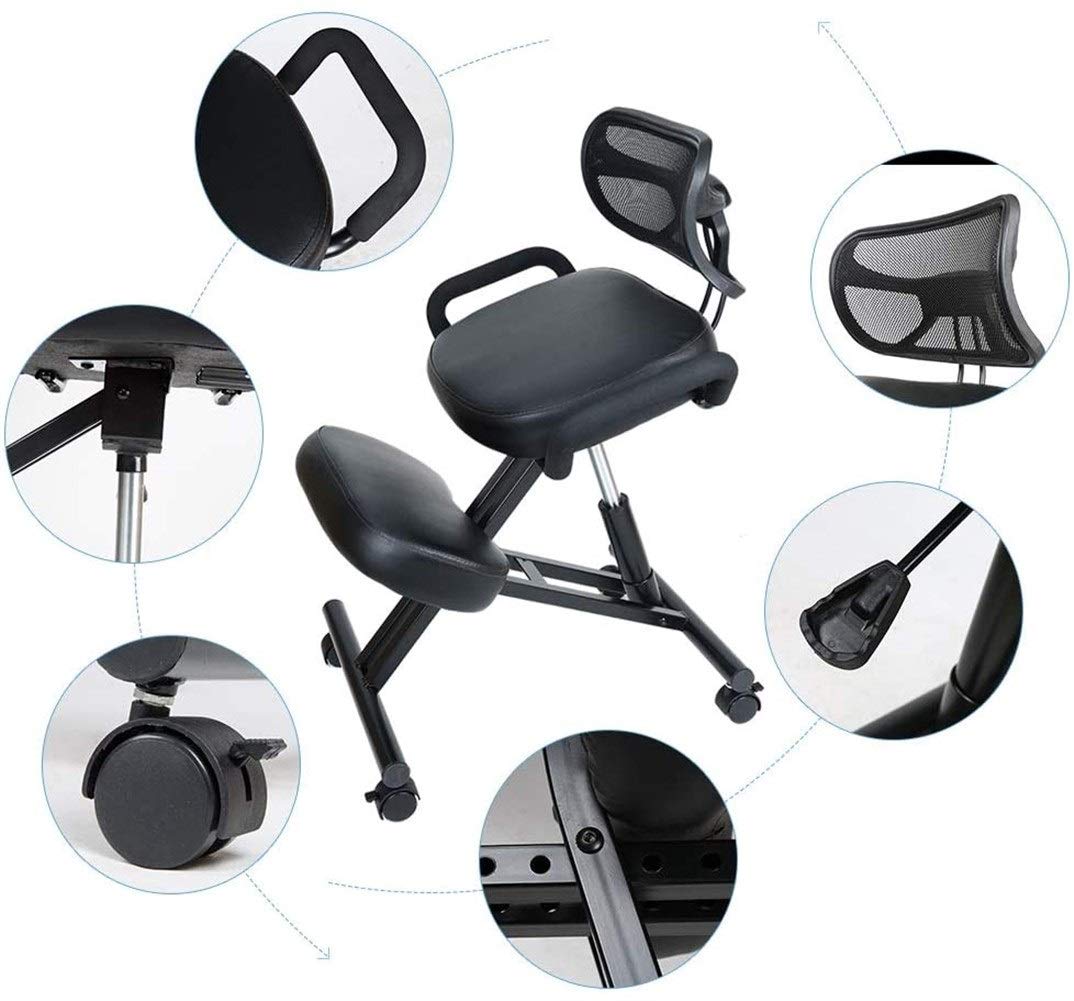 Ergonomic Kneeling Chair for Office - Adjustable Posture Correcting Stool with Backrest for Back Pain Relief & Orthopedic Support - Perfect for Home, Office & Meditation Use