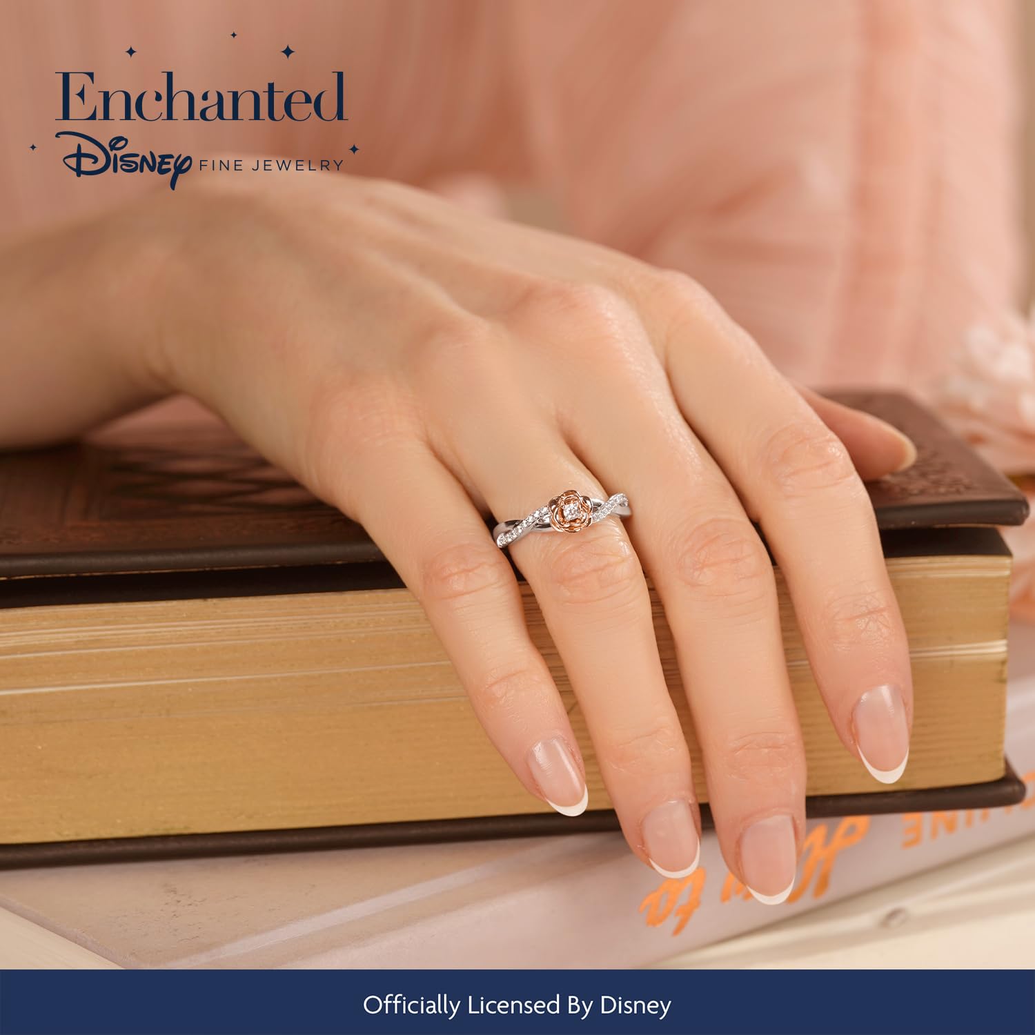 Enchanted Disney Belle Rose Ring - Sterling Silver & 10K Rose Gold with 1/5 Cttw Diamonds | Fine Jewelry for Women | Perfect Gift for Disney Fans, Brides & Princess-Themed Occasions