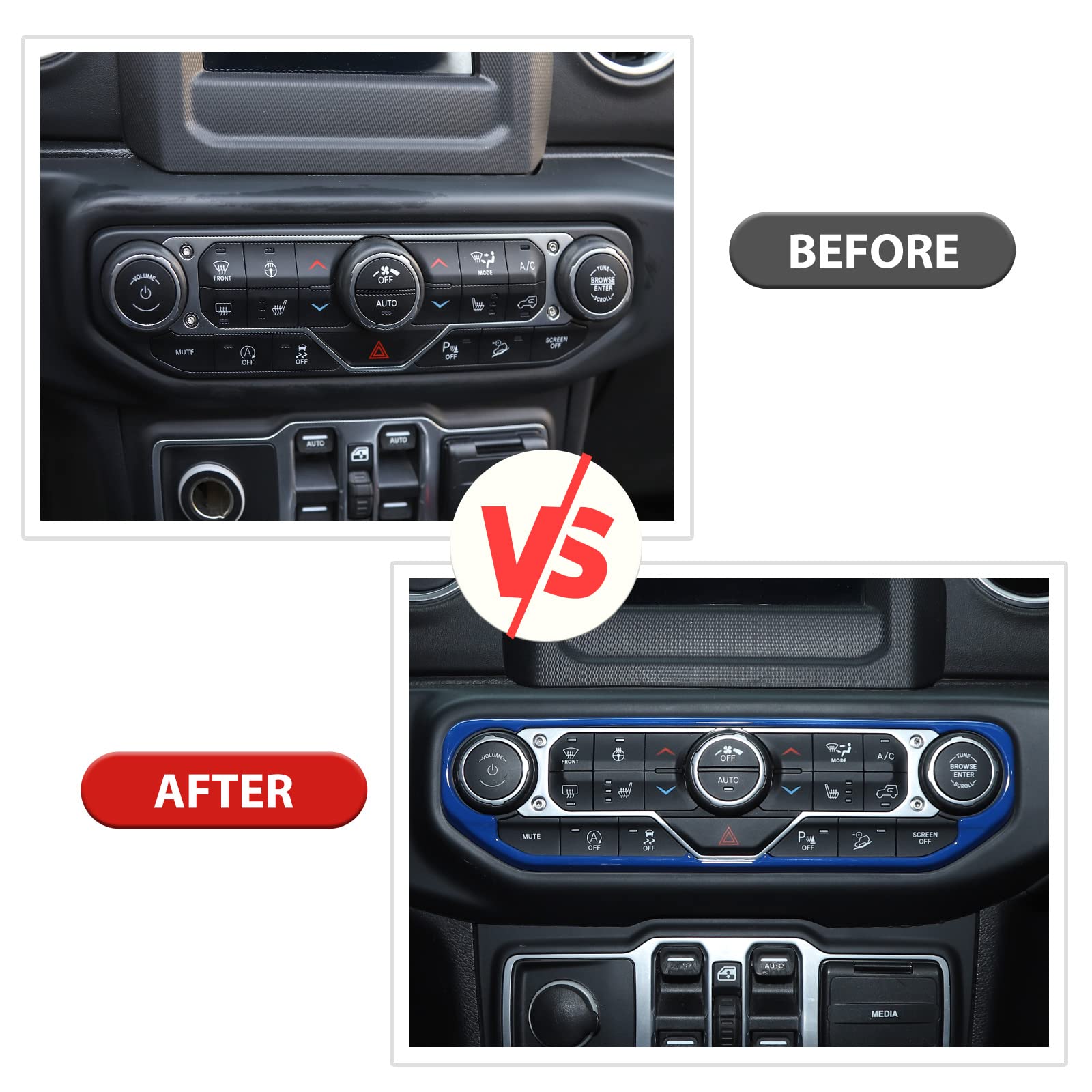 2018-2022 Jeep Wrangler JL/JLU & Gladiator JT AC Vent Trim Panel Cover - Blue Interior Dashboard Accessory Kit for Car Customization & Off-Road Style Upgrade