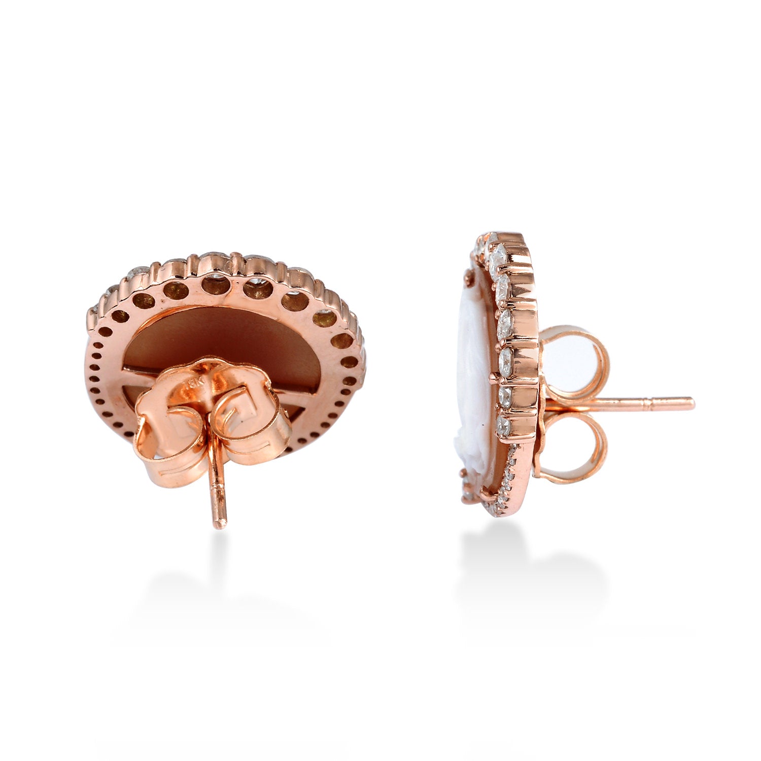 18K Rose Gold Carved Cameo Women's Face Stud Earrings - Elegant Vintage Jewelry Gift for Her, Perfect for Weddings, Parties & Special Occasions