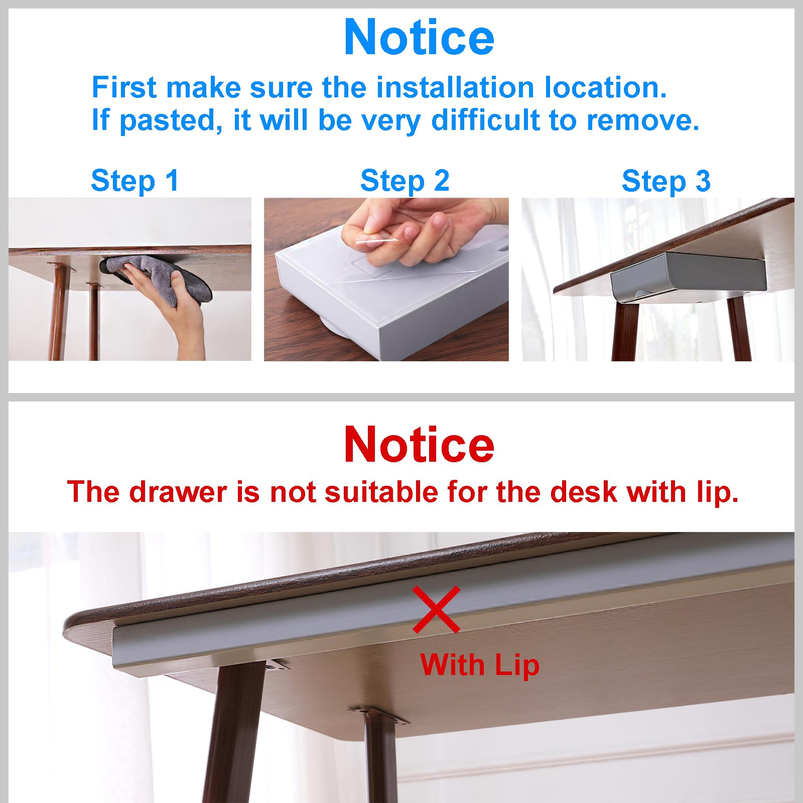 2 Pack Under Desk Drawer Organizer - Self-Adhesive Hidden Storage Tray for Pens, Pencils & Stationery | Slide-Out Design for Home Office & Workspace Organization | Space-Saving Gray Desktop Accessory for Clutter-Free Productivity