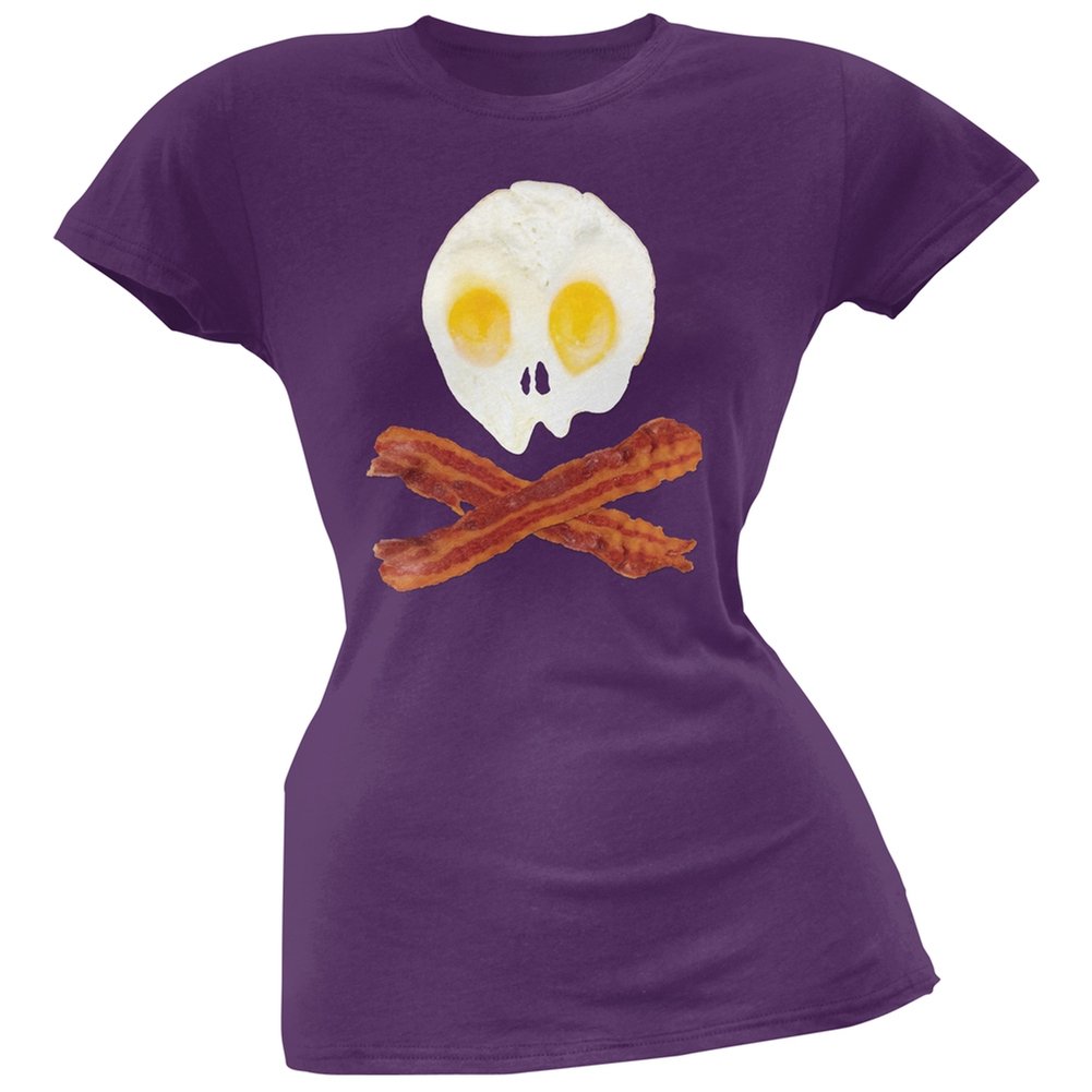 Skull and Crossbones Eggs & Bacon Graphic Soft Junior T-Shirt - Funny Breakfast Lover Tee for Casual Wear & Gifts