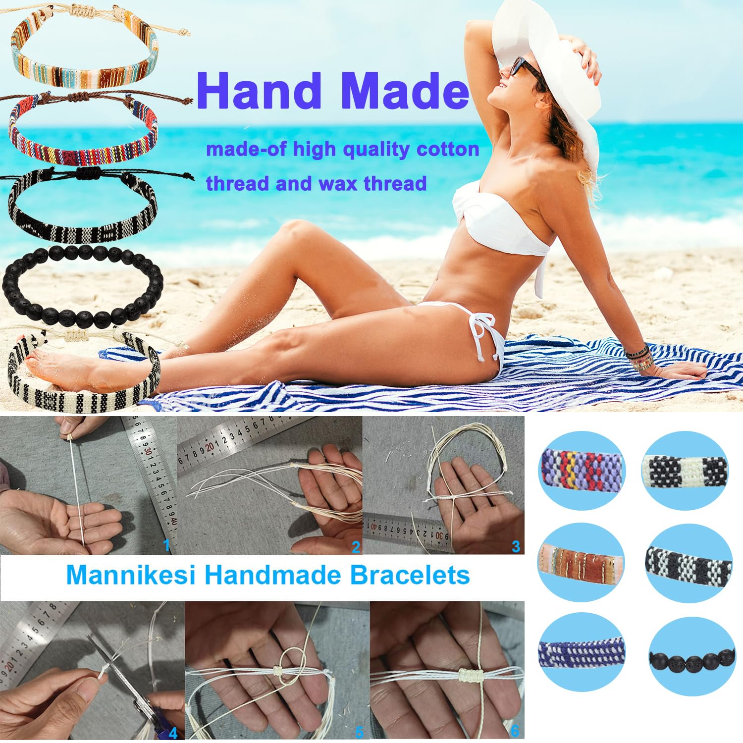 Surfer Beach Bracelet Set for Men & Women - 5pcs Handmade Boho Adjustable Wrap Bracelets & Anklets - Woven Beaded Jewelry for Summer Vacation, Music Festivals, Beach Parties & Boho Fashion