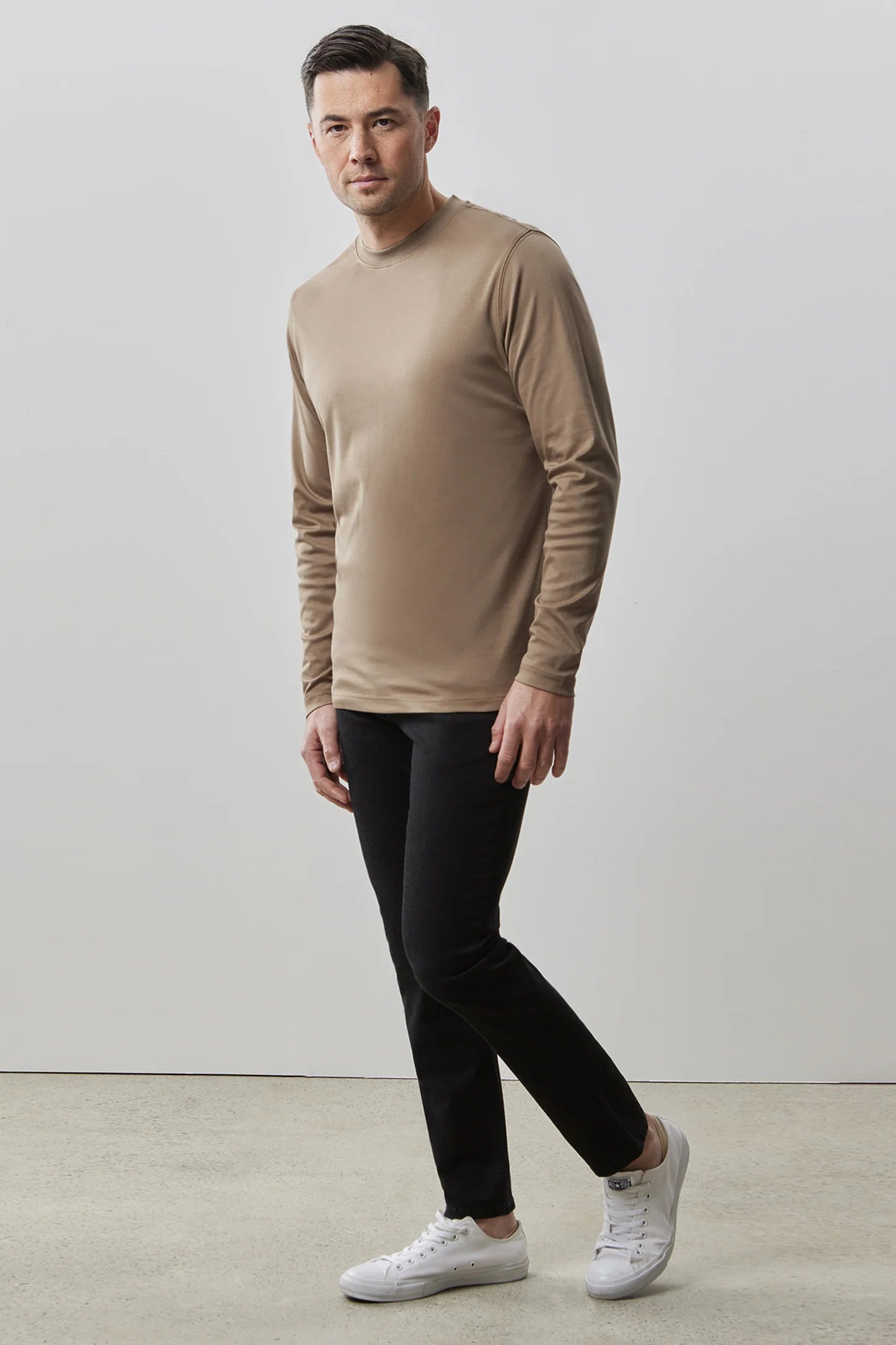Robert Barakett Long Sleeve High Crew Neck T-Shirt for Men - Premium Cotton Casual Shirt for Work, Travel & Everyday Wear