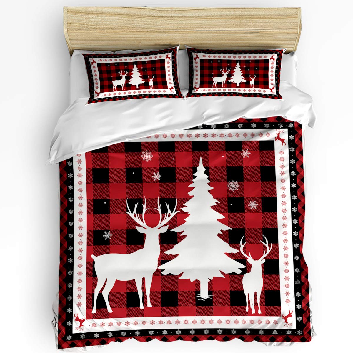 LooPoP Christmas California King Bedding Set - 3 Piece Comforter with Duvet Cover & Pillow Shams - Holiday Pine Tree Elk Snowflake Design for Teens Boys Girls - Cozy Winter Bedroom Decor for Festive Season