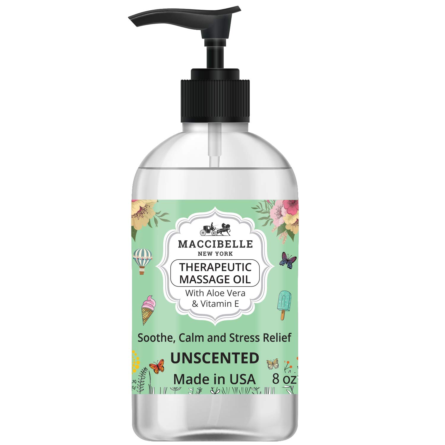**Maccibelle Unscented Natural Sensual Massage Oil for Couples - Vitamin E & Aloe Vera for Soothing, Calming & Muscle Relief - 8 oz Fragrance-Free - Perfect for Romantic Nights & Relaxing Spa Moments**
