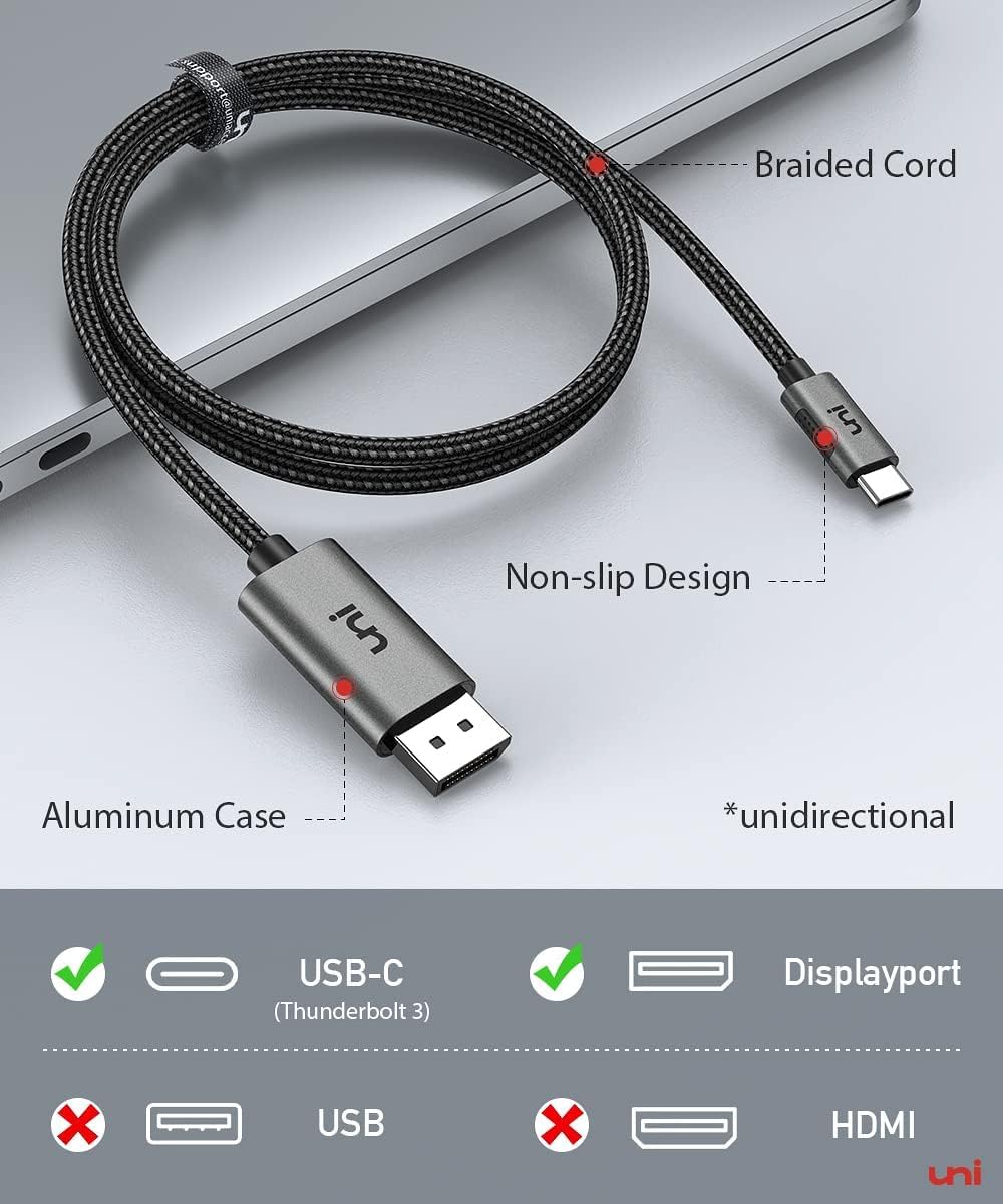 Premium Uni USB C to DisplayPort Cable 3FT - 4K@60Hz & 2K@165Hz High-Speed Video Transmission - Thunderbolt 3/4 Compatible Braided Cable for MacBook Pro/Air, iPhone 15 Pro/Max, Galaxy S24, Chromebook, XPS - Perfect for Home Office, Gaming & 4K Video Streaming