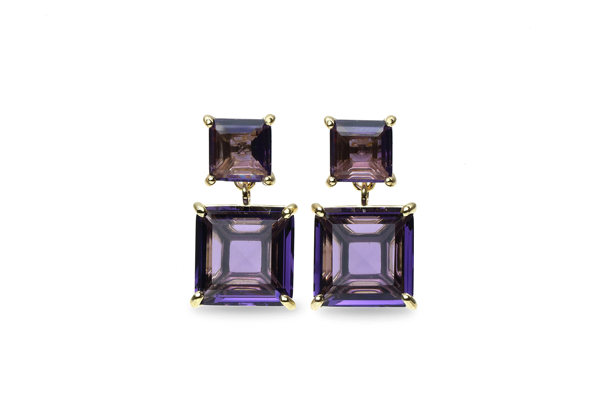 Two-Stone Gold Amethyst Earrings - Elegant Statement Gemstone Stud Earrings for Women | Perfect for Weddings, Birthdays & Special Occasions | Handmade Bridal Jewelry & Birthstone Gift for Her