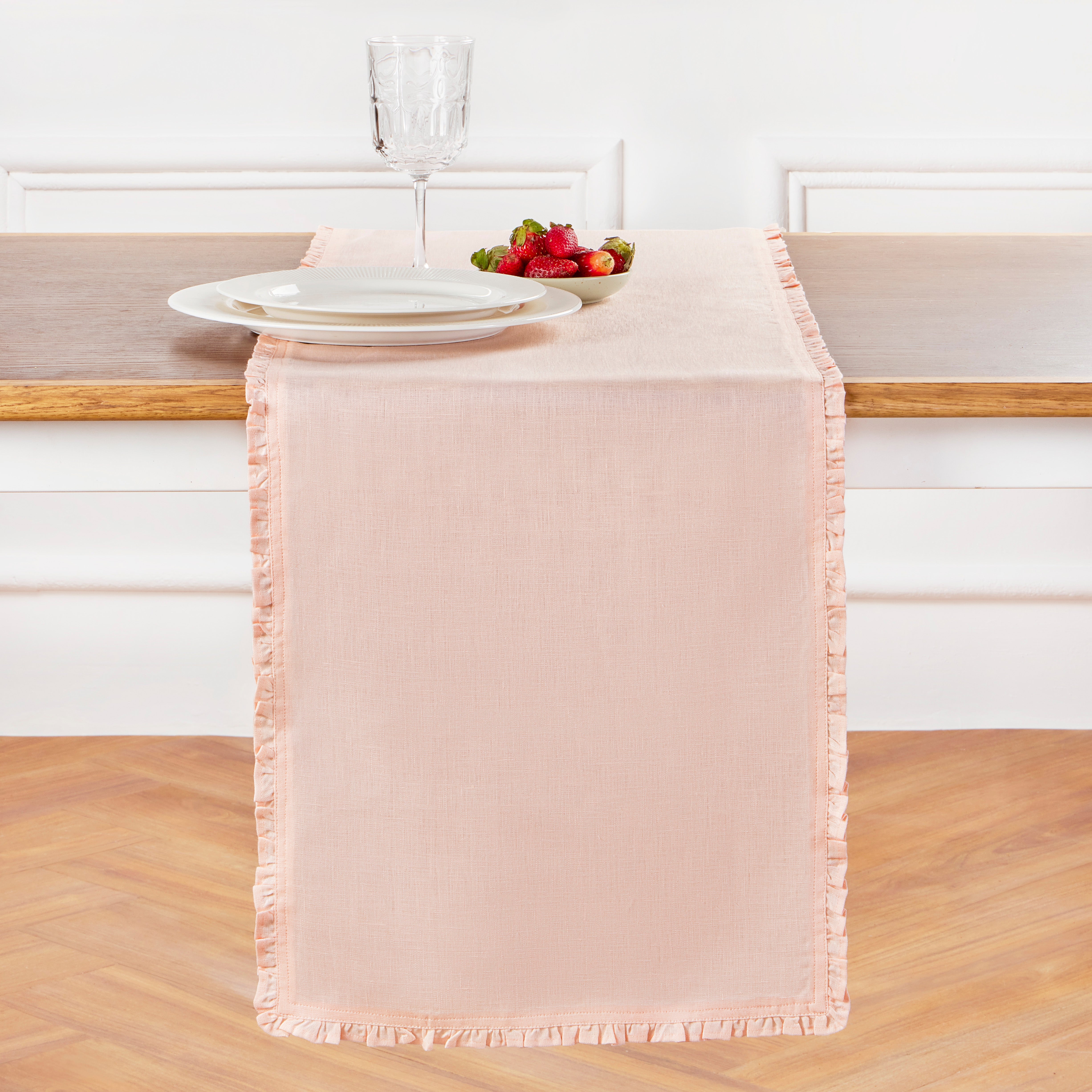 Juliette Ruffle Table Runner - Elegant Lace Trim Dining Table Decor for Weddings, Parties & Home Decor