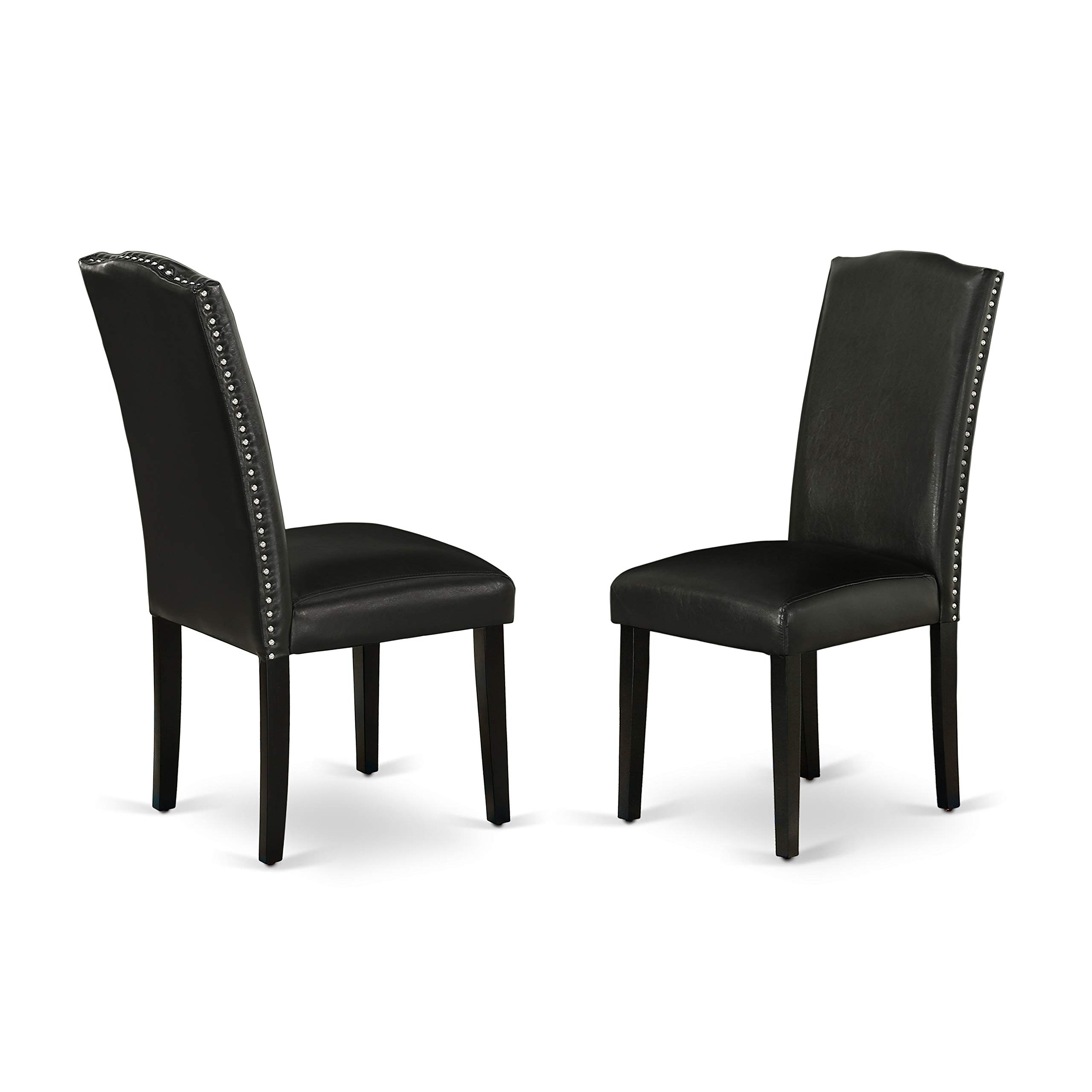 East West Furniture 3-Piece Kitchen Table Set with Round Pedestal Dining Table & 2 Black Faux Leather Parson Chairs, 42x42 Inch - Perfect for Small Spaces, Breakfast Nooks & Cozy Dining Areas