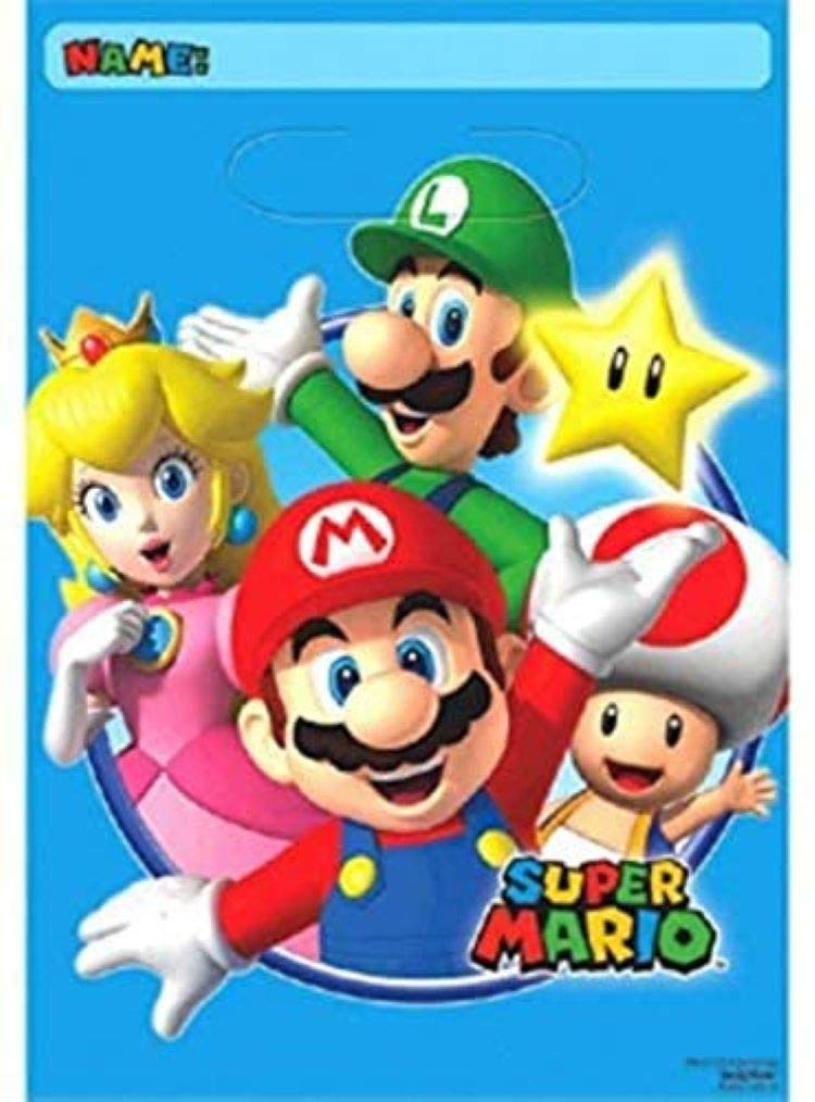 Super Mario Brothers Themed Plastic Party Favor Bags - 8 Pack | Perfect for Birthday Parties, Game Nights & Themed Events