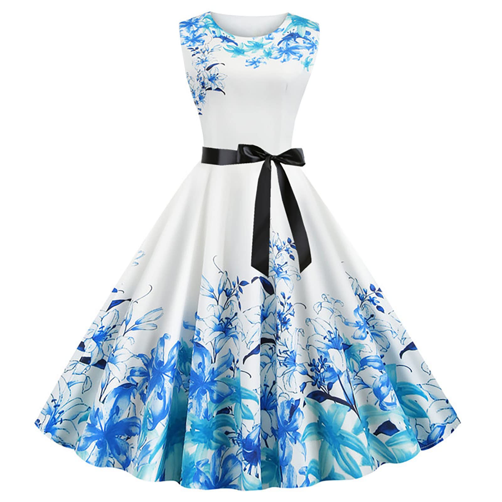 Vintage 50s Polka Dot Cocktail Party Dress for Women - O-Neck Sleeveless Swing Prom Dress - Perfect for Wedding Guest Outfits, Evening Events & Retro-Themed Parties