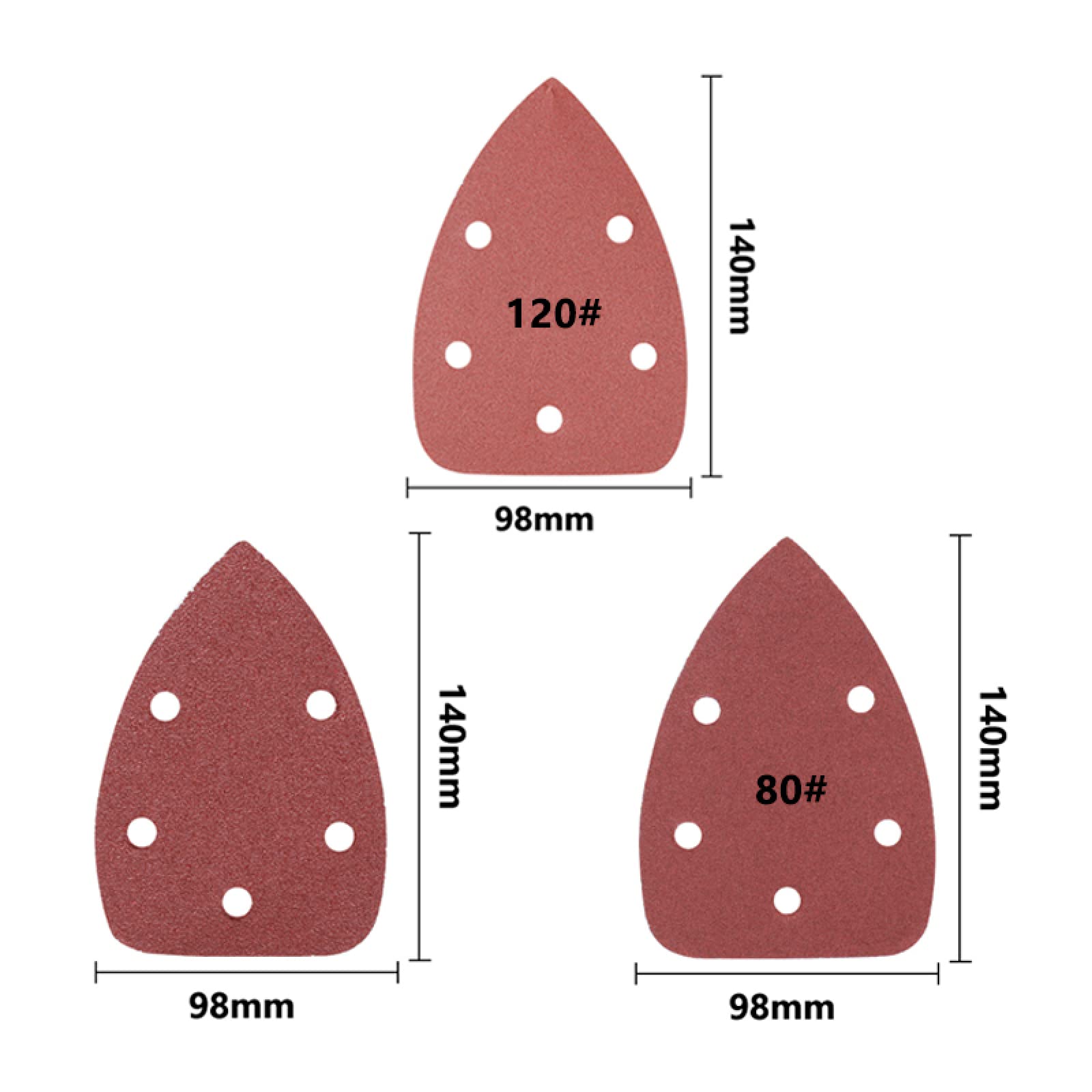 2pcs 140x98mm Sandpaper Grit 40/80/120 with 5 Holes - Hook & Loop Sanding Discs for Power Sanders, Woodworking & Metal Polishing - Ideal for DIY Projects, Furniture Refinishing & Automotive Surface Preparation