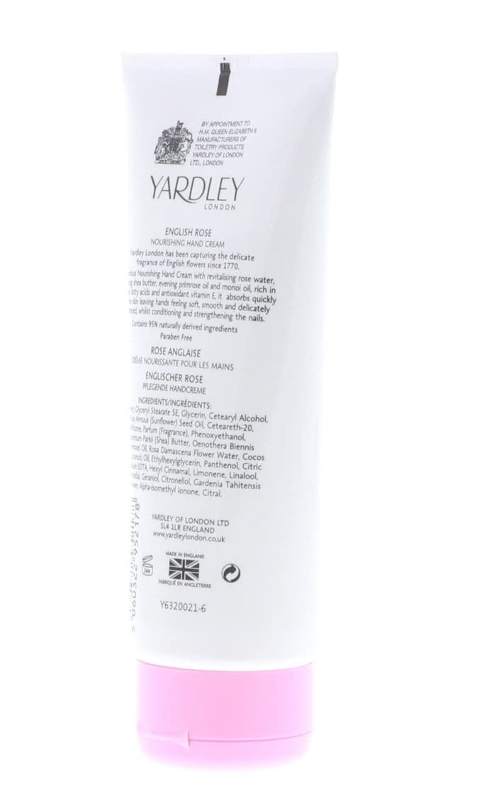 Yardley English Rose Nourishing Hand Cream 3.4 oz - Moisturizing & Hydrating for Dry Skin - Perfect for Home, Office & Travel Use