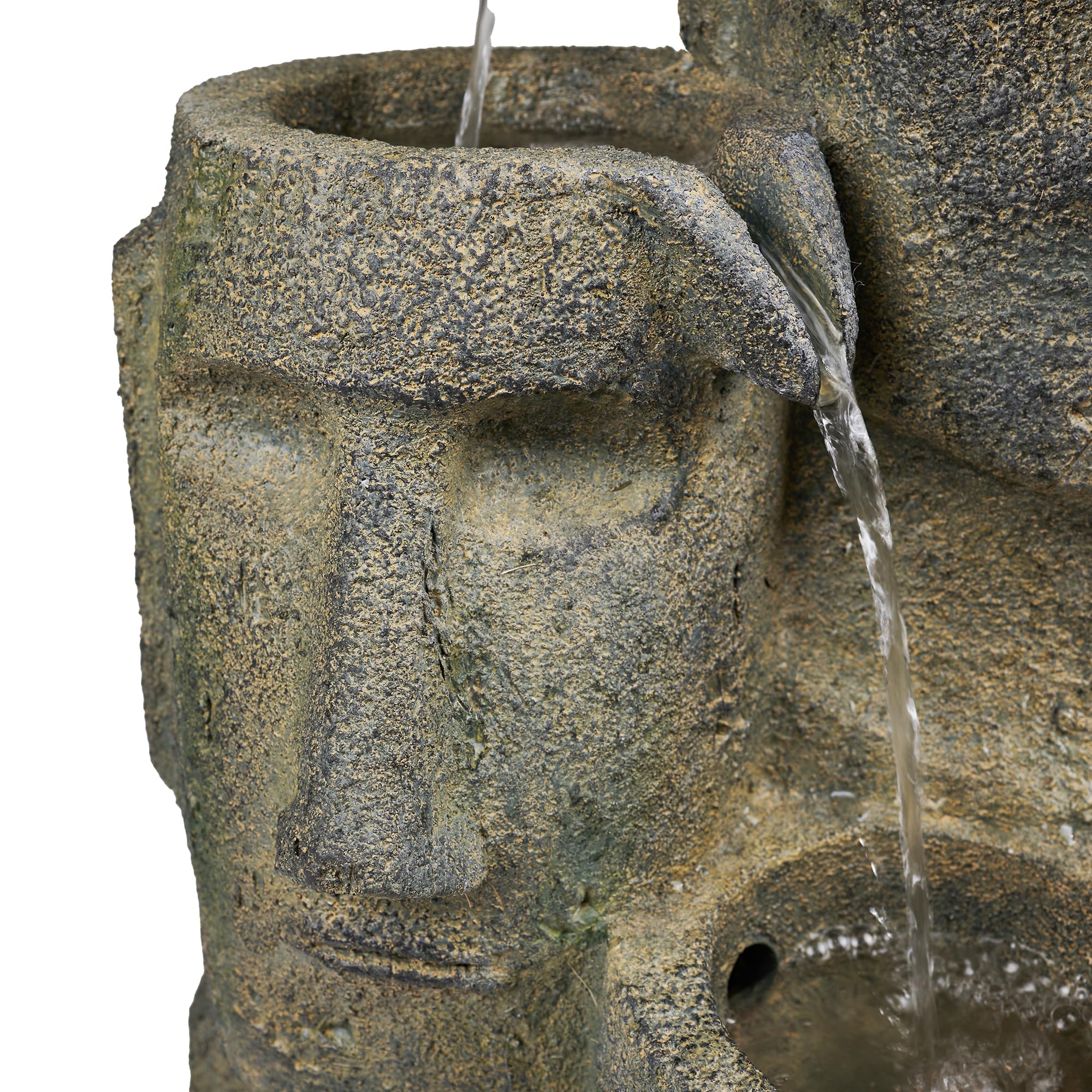 Hi-Line Gift Easter Island Head Fountain with 2 LED Lights - Outdoor Garden Decor, Patio Water Feature, Unique Home & Yard Decoration