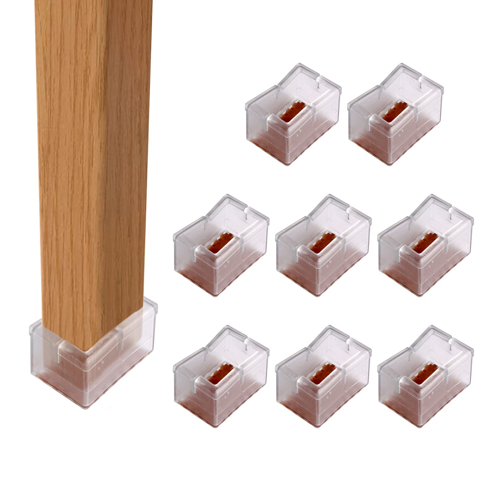 Andux 8-Piece Clear Rectangle Silicone Chair Leg Floor Protectors - Non-Slip Furniture Feet Pads for Wood Floors, Tables & Chairs - Scratch Prevention for Home & Office Use