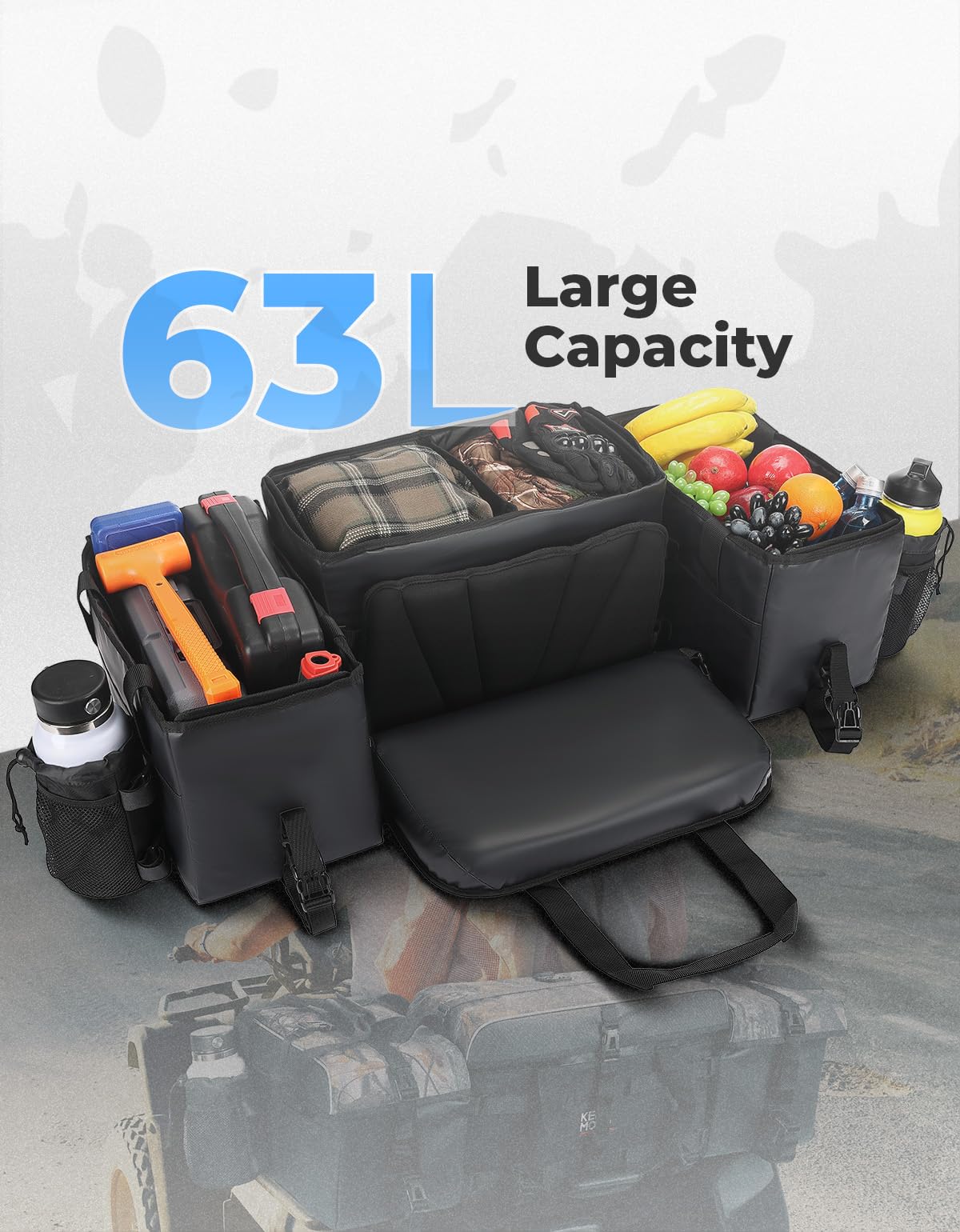 KEMIMOTO 76L Large ATV Storage Bags with Cooler - Heavy Duty Rear Rack Bag for Polaris Sportsman, Fourtrax, Can-Am, Kawasaki & Arctic Cat ATVs - Perfect for Off-Road Adventures, Hunting & Camping Gear Storage