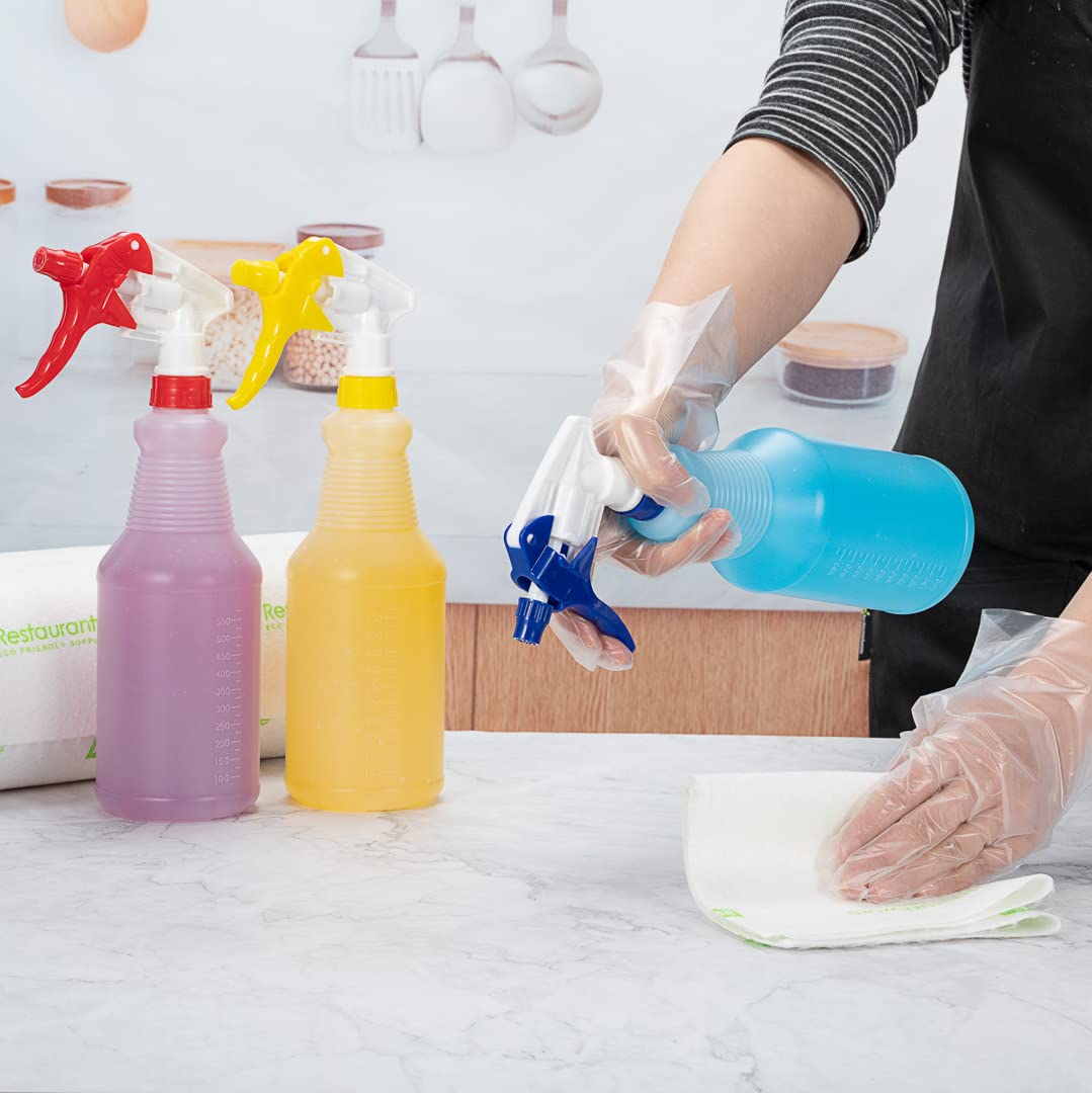 25oz Cleaning Spray Bottles (3-Pack) - Refillable, Leak-Proof with Measurement Marks & Adjustable Mist/Stream Nozzle - Blue Plastic Solution Bottles for Kitchen, Bathroom, Janitorial & Commercial Cleaning