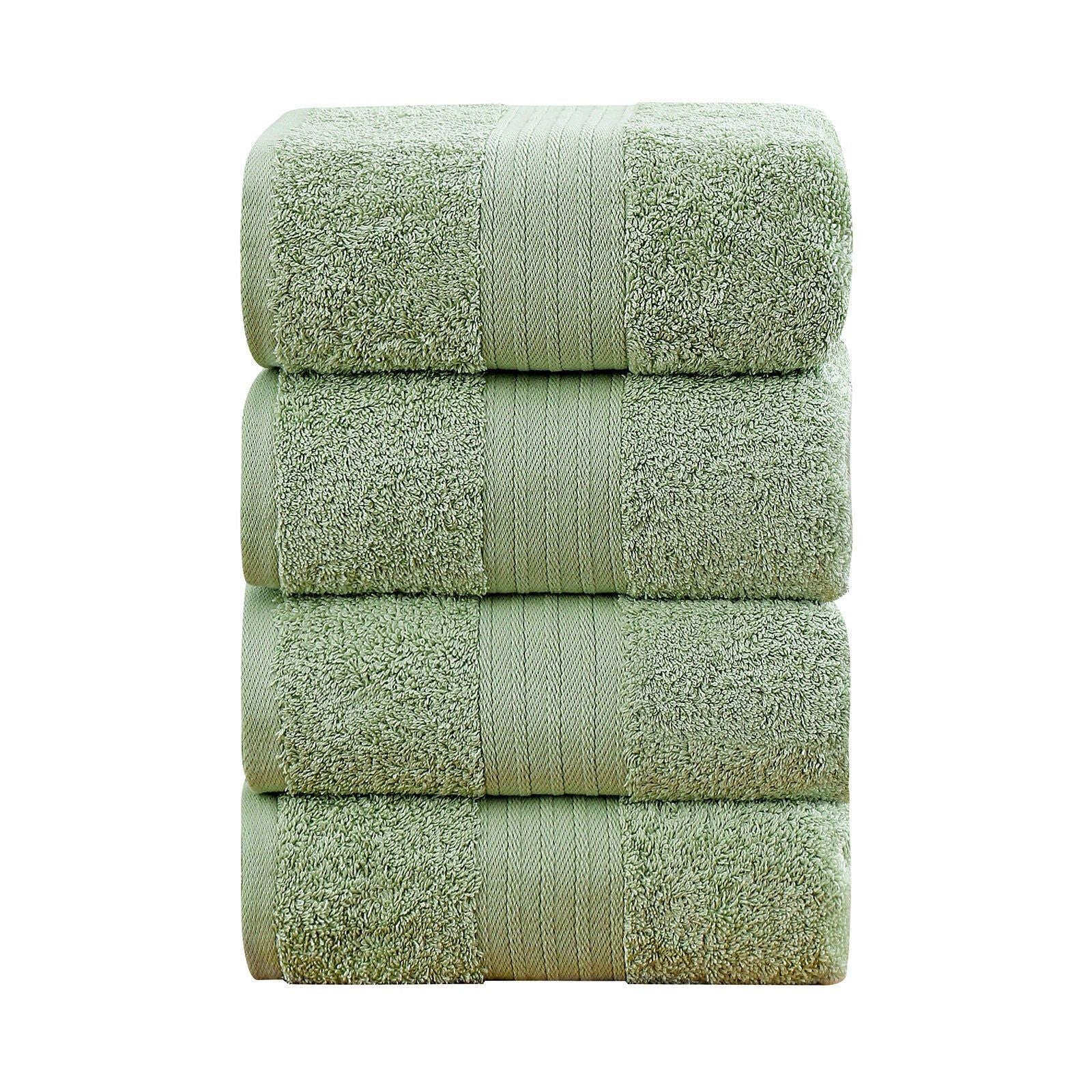 Premium 4-Piece Cotton Bath Towel Set - Ultra Soft & Absorbent - Sage Green - Perfect for Spa, Bathroom & Beach Use
