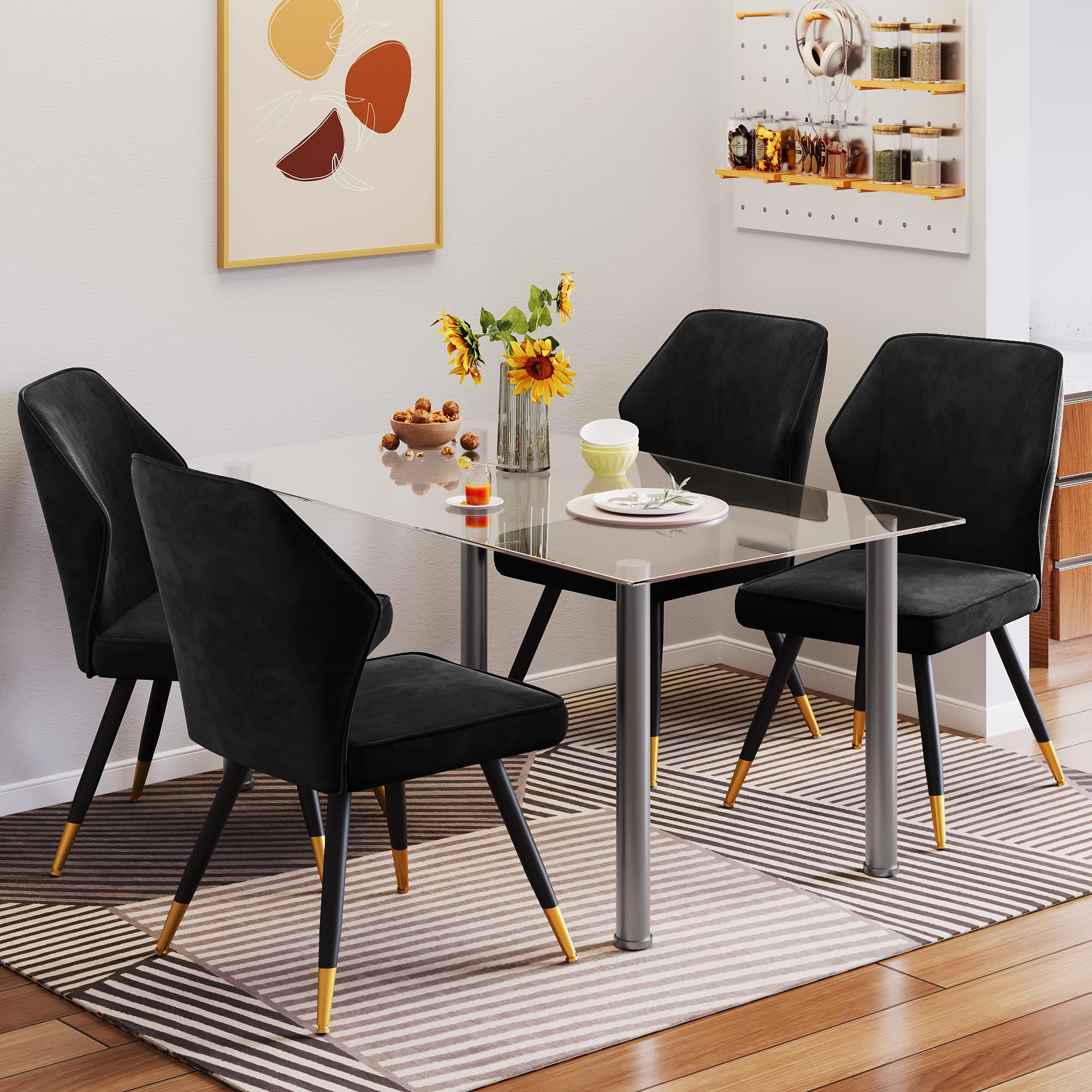 Black Velvet Dining Chairs Set of 2 - Modern Upholstered Kitchen & Living Room Accent Chairs, Armless Side Chairs for Dining Room, Home Decor | Perfect for Small Spaces, Apartments & Cozy Gatherings