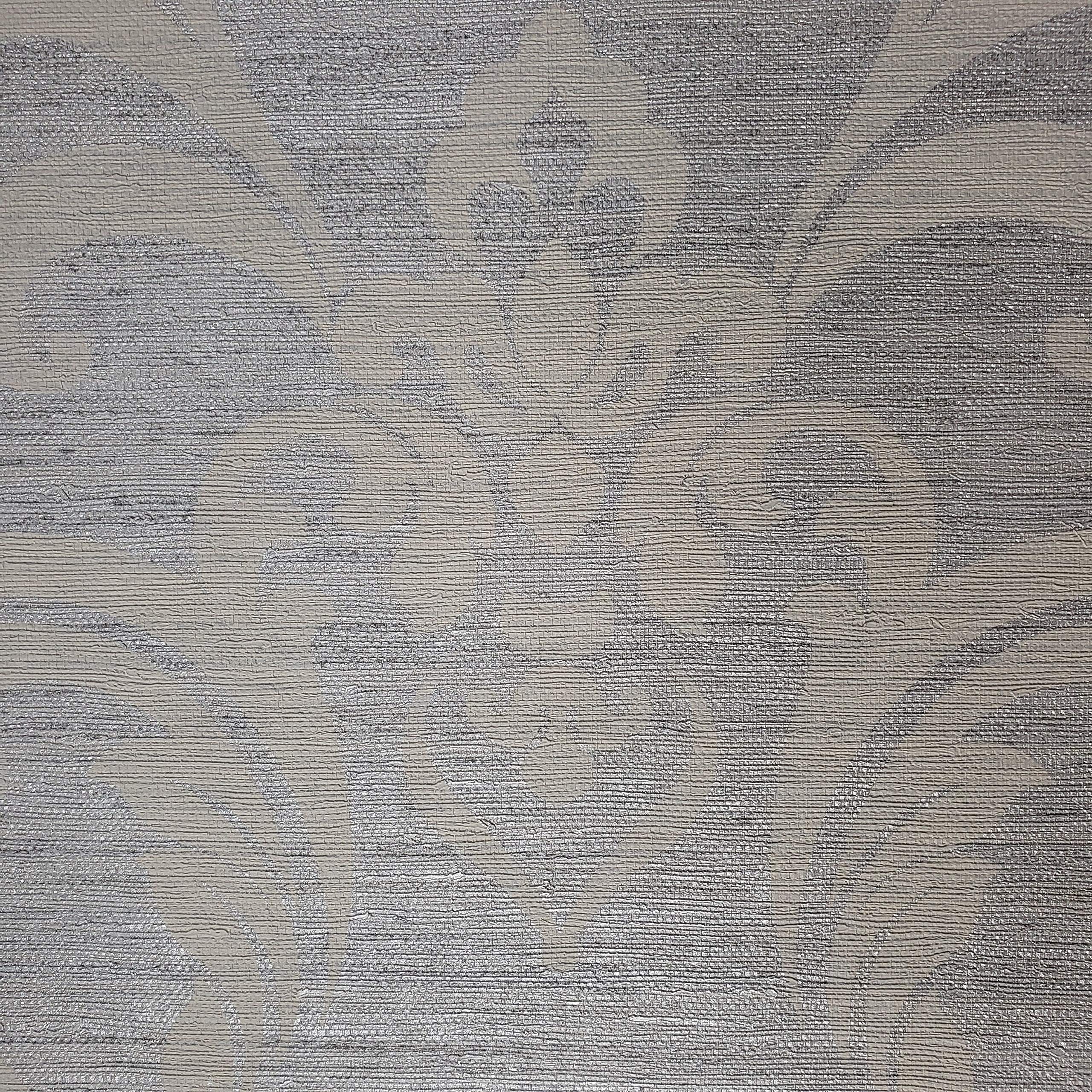 Textured Gray Damask Silver Metallic Faux Grasscloth 3D Wallpaper Roll - Peel and Stick Removable Wallpaper for Living Room, Bedroom, Dining Room Decor