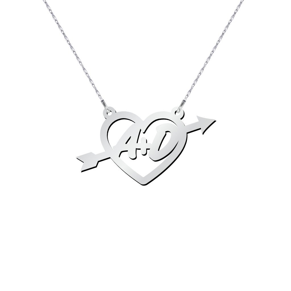 10K Gold Heart & Arrow Two Initial Necklace for Women - Personalized Custom Name Jewelry Gift for Her - Perfect for Valentine's Day, Anniversary & Birthday