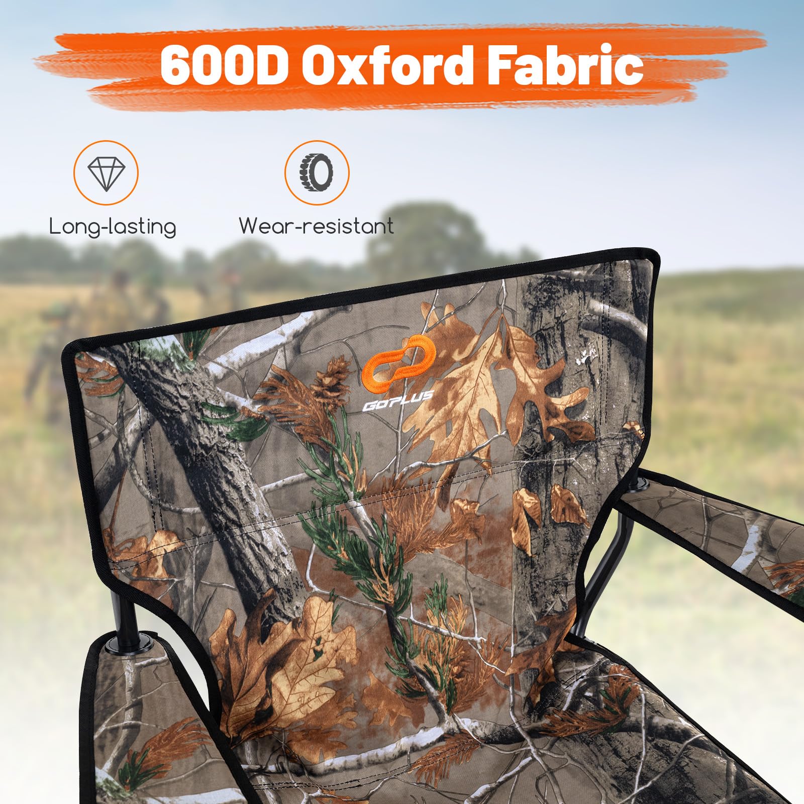 Goplus 360° Swivel Camping Chair for Adults - Portable Folding Hunting Chair with Cup Holder & Carry Bag - Rotating Lawn Chair for Fishing, Picnic, Hiking, Outdoor Activities (Camo) - Perfect for Backyard, Beach, Tailgating & Camping Trips