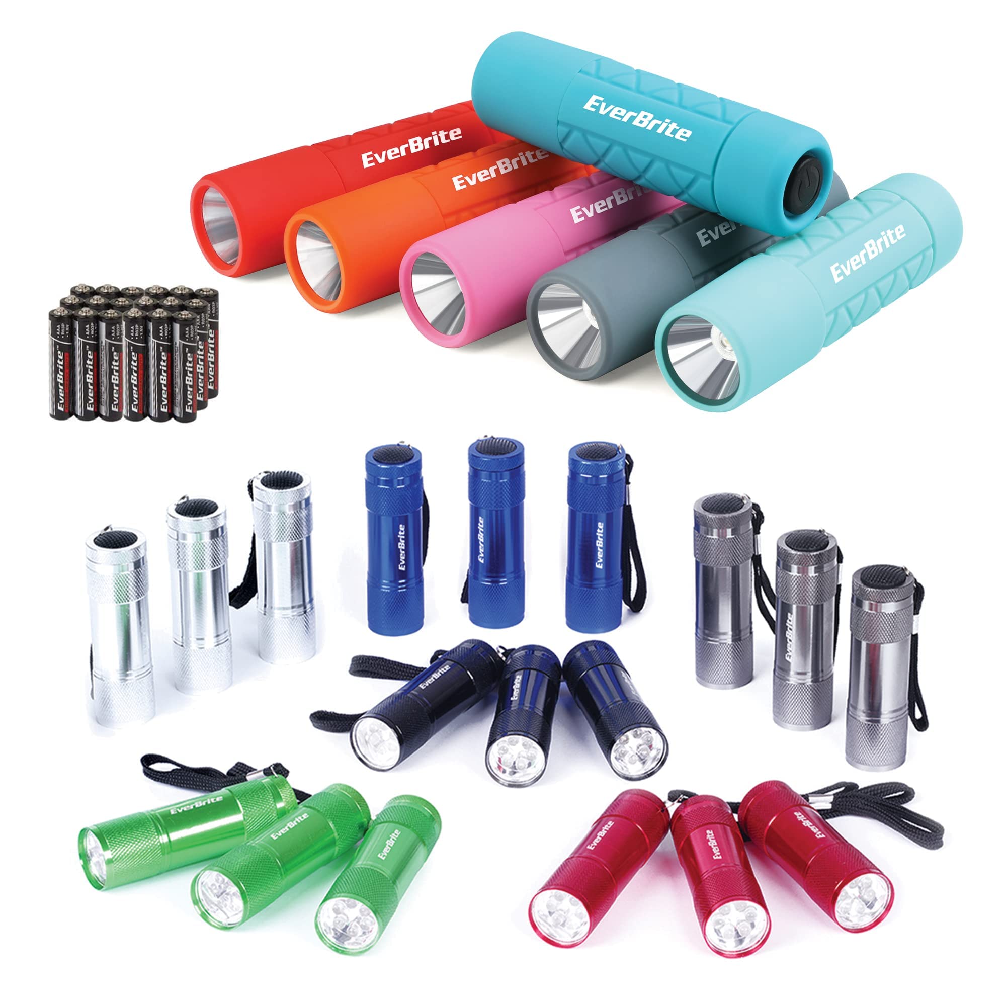 EverBrite 18-Pack Mini LED Flashlights with 72 Batteries - Ultra Bright 1W Pocket Flashlight Set for Camping, Hiking, Emergencies & Power Outages