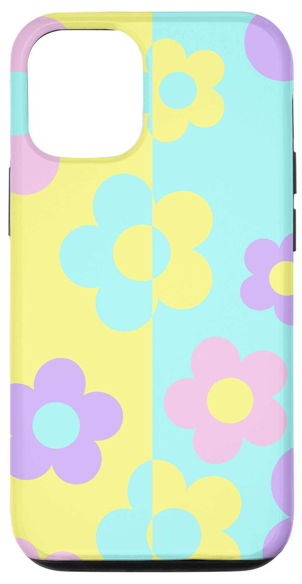 Vintage 60s 70s Hippie Style iPhone 12/12 Pro Case - Pastel Color Block Daisy Design, Indie Aesthetic Protective Cover for Daily Use, Travel & Music Festivals