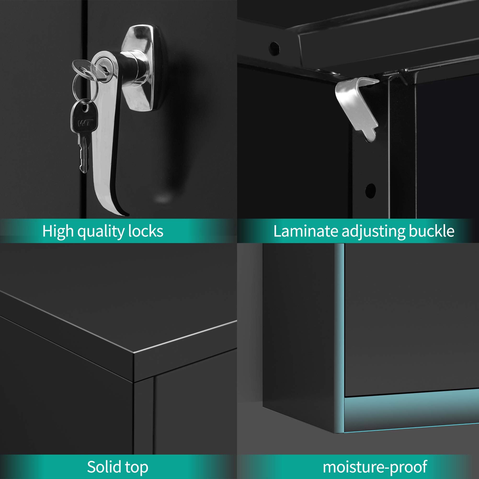 Black Metal Storage Cabinet with 2 Locking Doors & Adjustable Shelves - 41.6