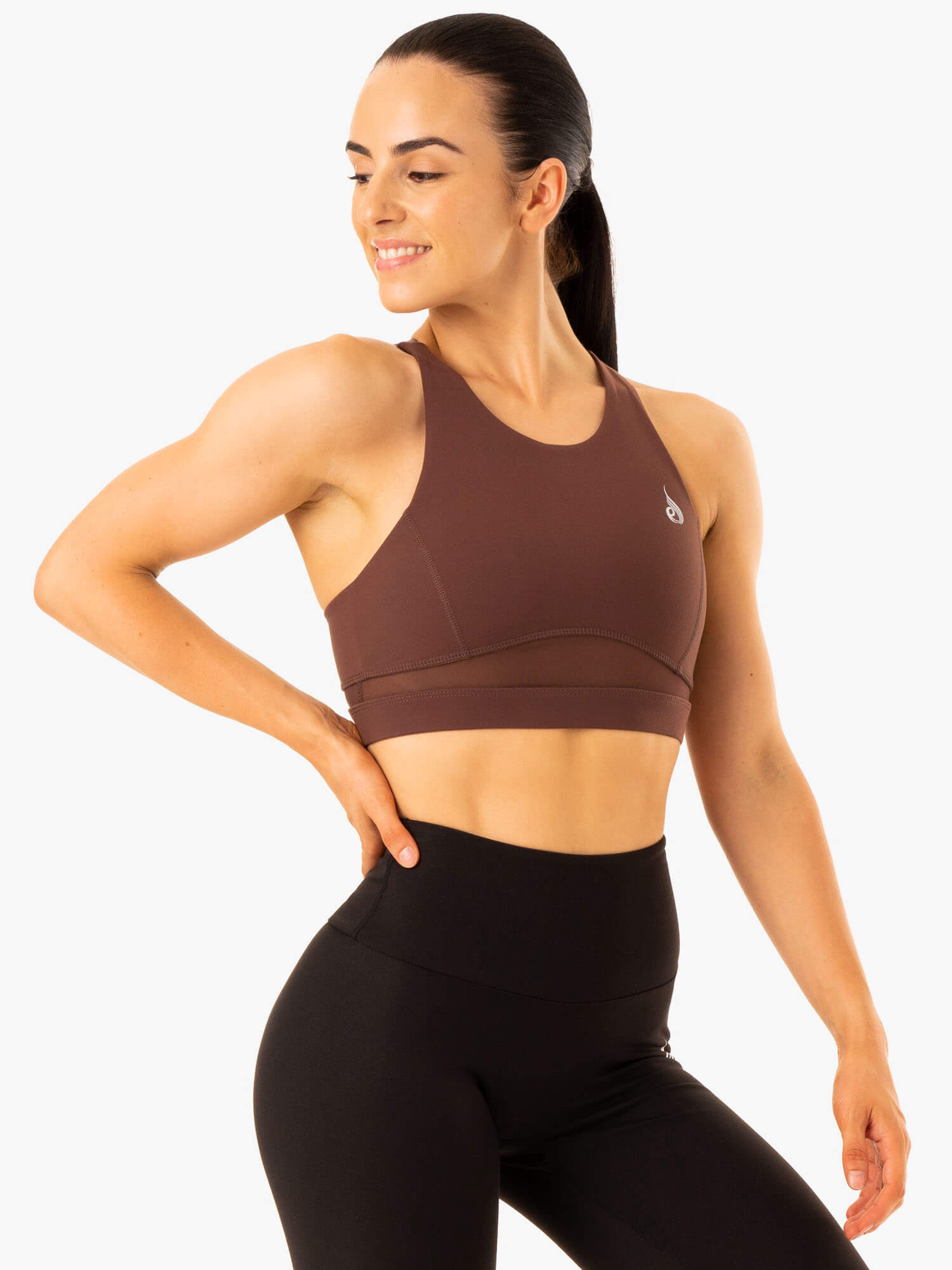 Amazon Women's High Support Mesh Sports Bra - Chocolate Brown - Breathable & Comfortable for Running, Yoga & Gym Workouts