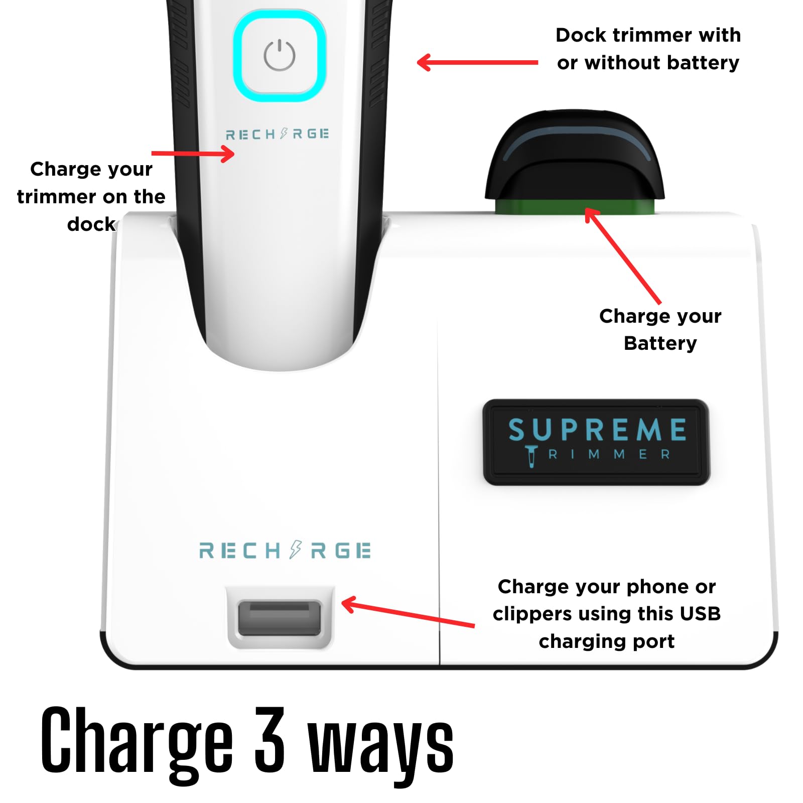 Professional Supreme Trimmer ST777 - Cordless Rechargeable Zero Gap Hair Clipper for Barbers & Stylists | 7500 RPM High Power, Removable Lithium Battery, Smart USB Charging Stand with Phone Charger (White) | Perfect for Salon, Home Haircuts & Beard Trimming