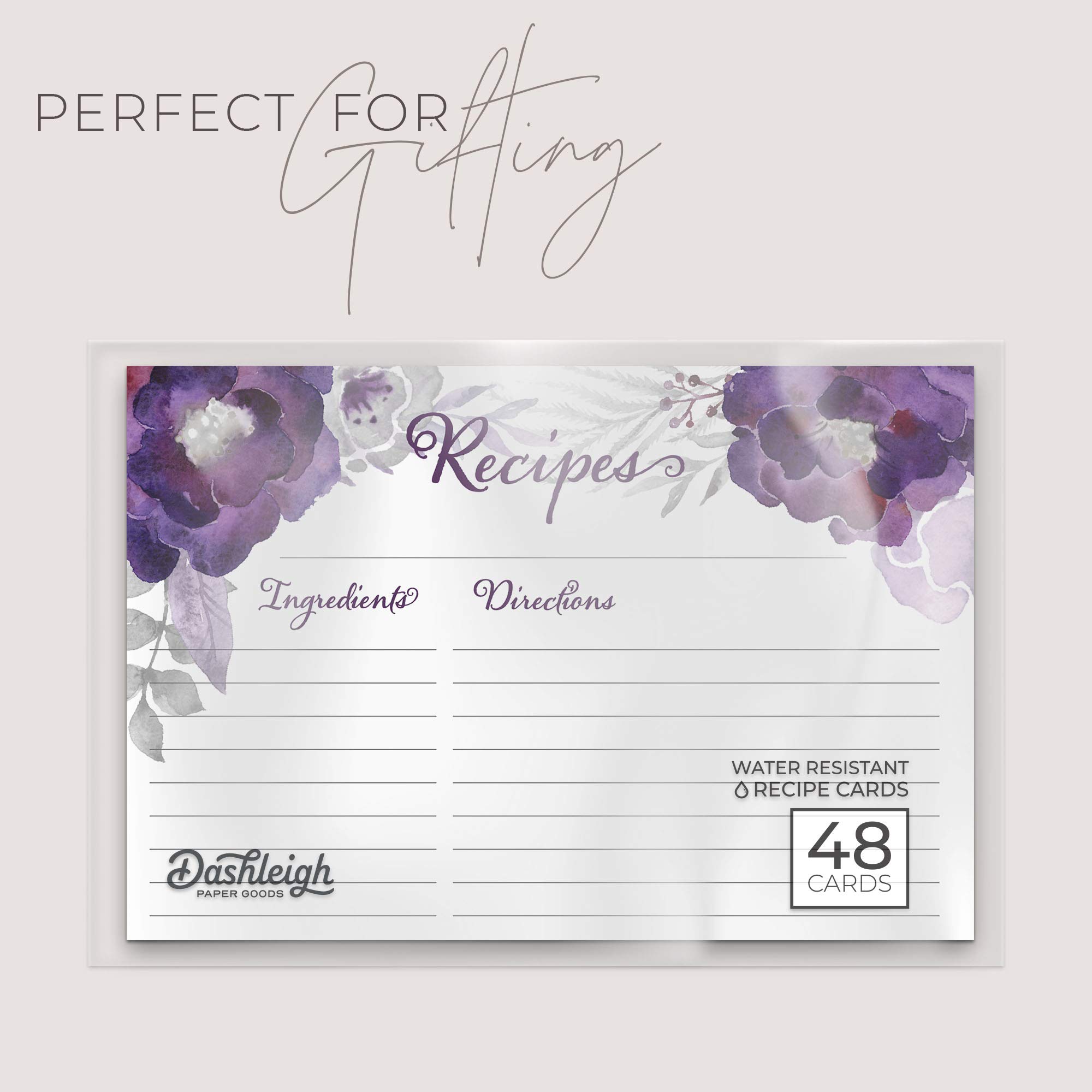 Dashleigh Floral Recipe Cards - Set of 48 Water-Resistant 4x6 Inch Double-Sided Recipe Cards (Violet Purple) - Perfect for Recipe Organization, Kitchen Gifts & Meal Planning