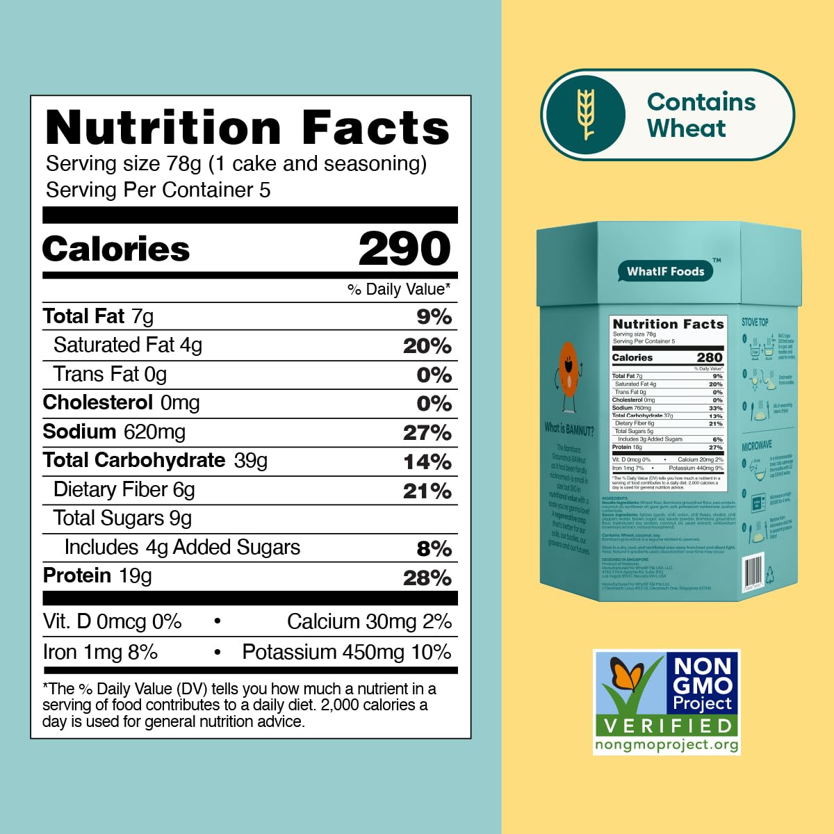 Healthy Instant Bambara Noodles - Vegan, Air Fried, High Protein (17g) & Fiber (6g) | Gluten-Free Plant-Based Ramen for Soup, Stir Fry & Wok Dishes | Sweet & Spicy Flavor | 5-Pack by WhatIF Foods | Perfect for Quick Meals, Camping & College Dorm Cooking
